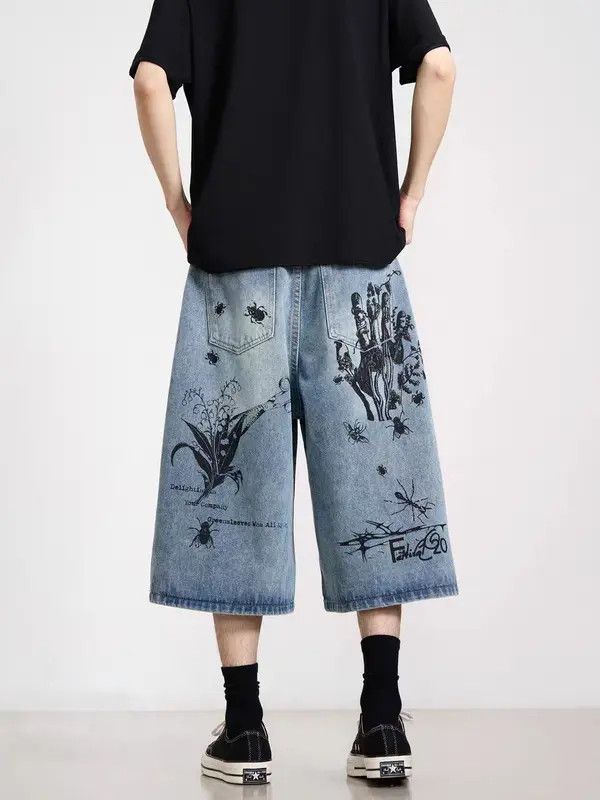 Vintage VIBE Retro graffiti insect pattern baggy denim shorts Size US 30 / EU 46 - 8 Thumbnail
