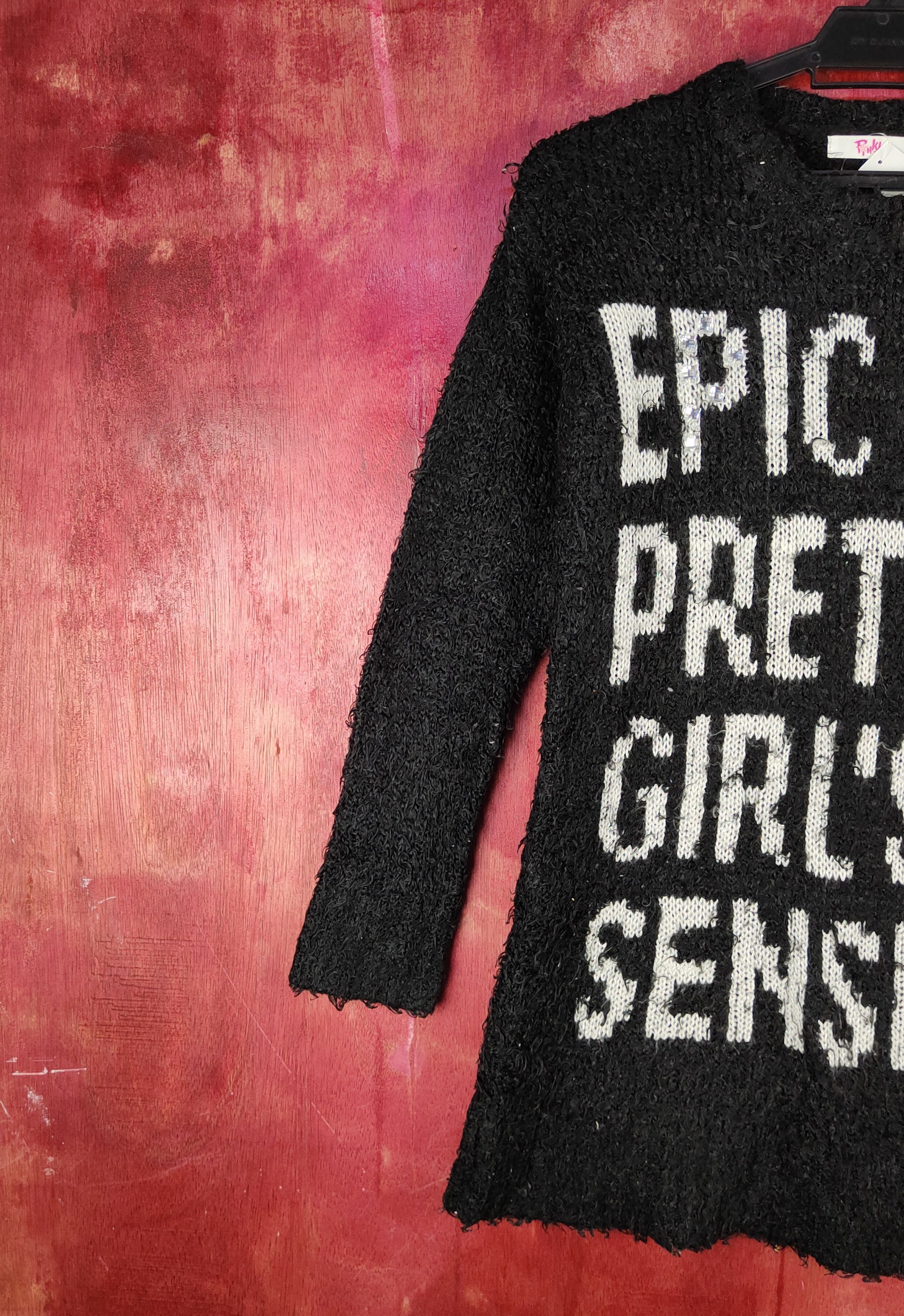 Homespun Knitwear Pink Latte Black Fur shaggy Mohair Knitwear #S2280 Size XS / US 0-2 / IT 36-38 - 4 Thumbnail