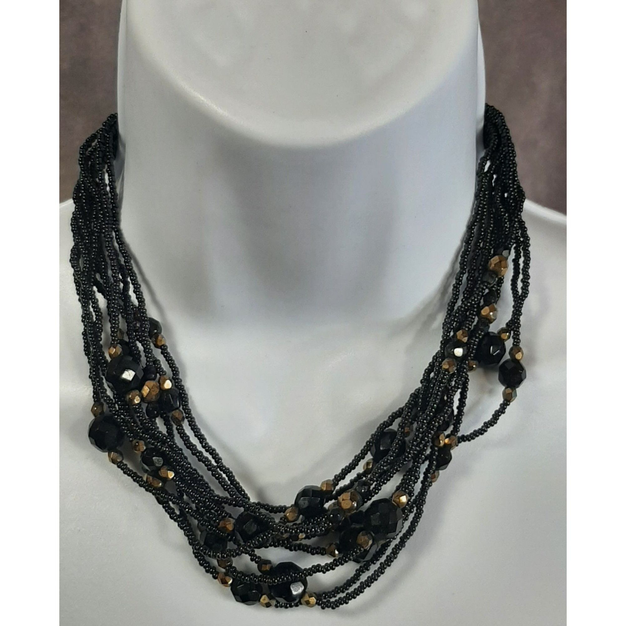 Other Glam Goth Black And Gold Tone Glass Multi-Strand Beaded Stat Size ONE SIZE - 1 Thumbnail