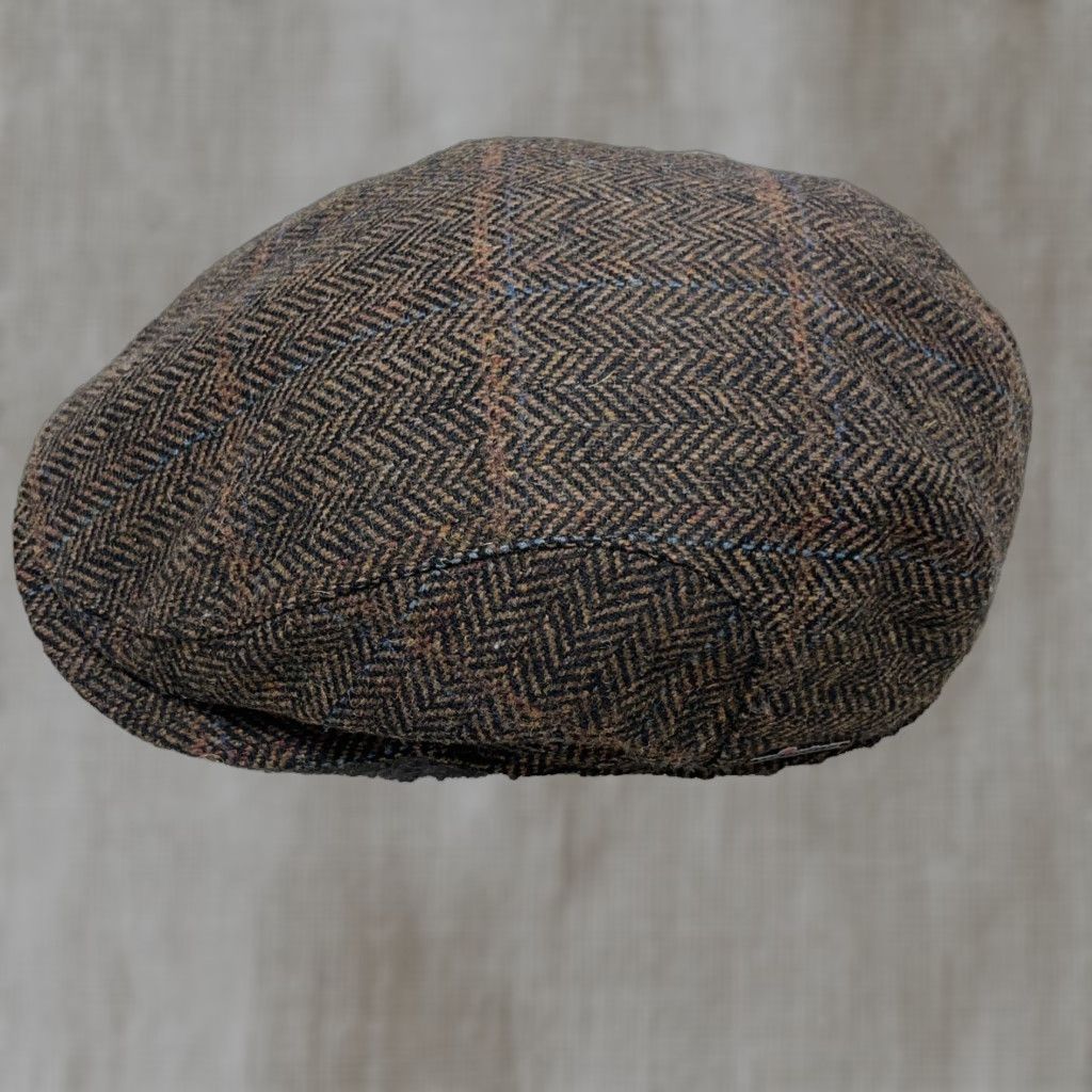 Vintage Wigens Newsboy Hat Cap Mens size 58 Brown Wool Tweed Herringbone Flat Ivy Lined Ear Flap Newsboy Style Outdoor Mens Size ONE SIZE - 1 Thumbnail