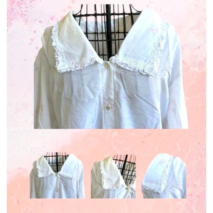 Designer × Vintage VTG Barbizon Nightgown Large Midi Night Shirt White Floral U Size L / US 10 / IT 46 - 4 Thumbnail