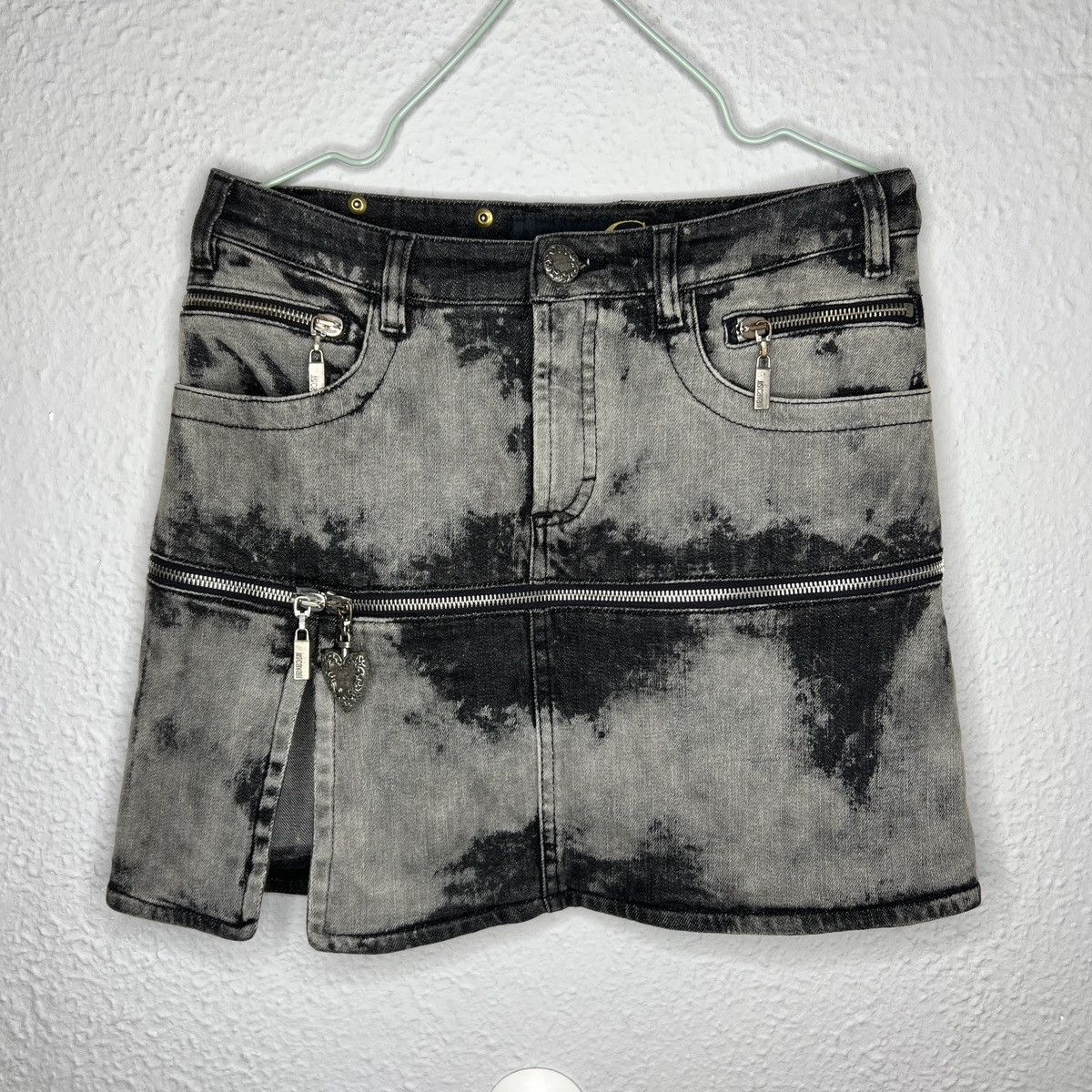 Just Cavalli × Roberto Cavalli × Vintage Just Cavalli Mini Skirt Painted Grey Vintage Zip Retro Y2K Size 28" / US 6 / IT 42 - 1 Thumbnail