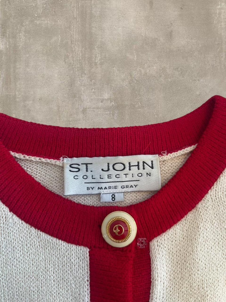 St. John St. John Collection Red Cream Knit Cardigan Jacket Size M / US 6-8 / IT 42-44 - 2 Thumbnail