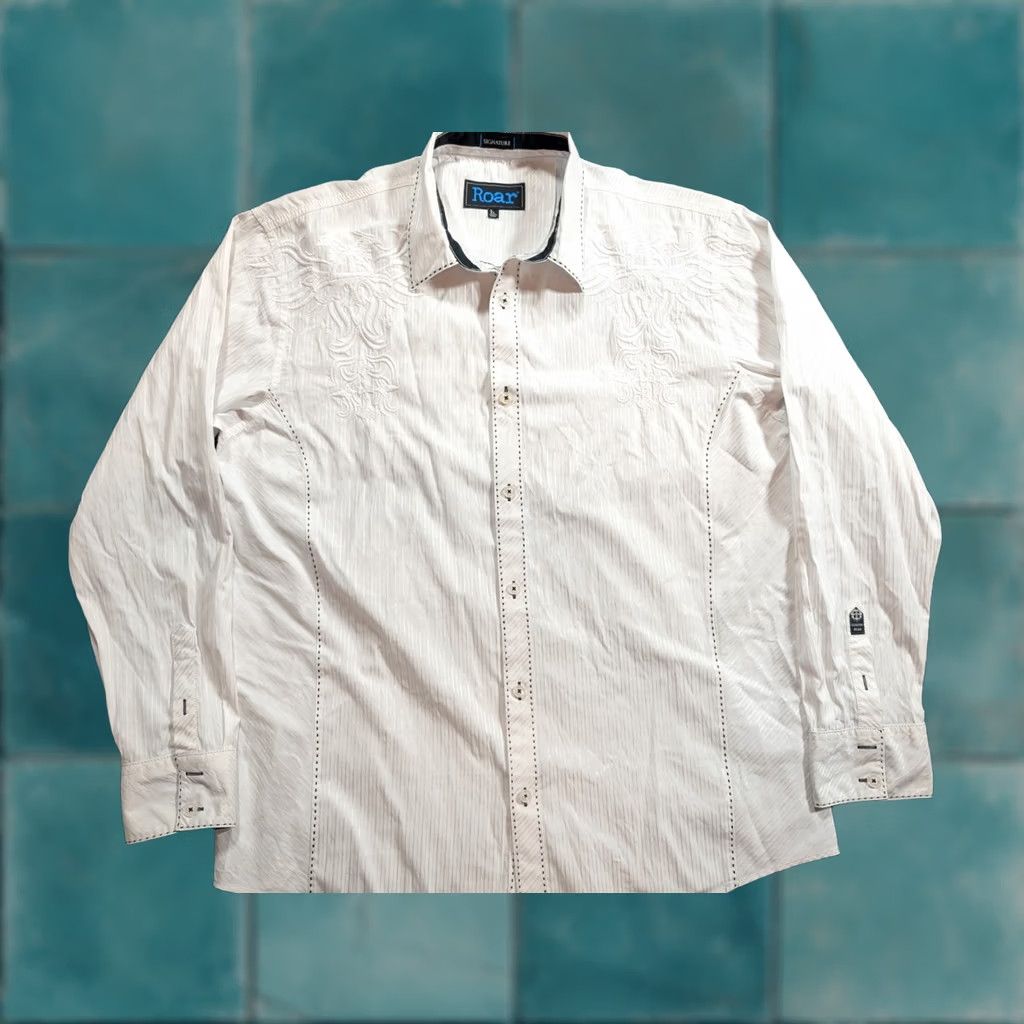 Roar Roar Button-Up Shirt White Men's XXL Refined Embroidered Long Sleeve Collared Shirt Size US XXL / EU 58 / 5 - 1 Thumbnail