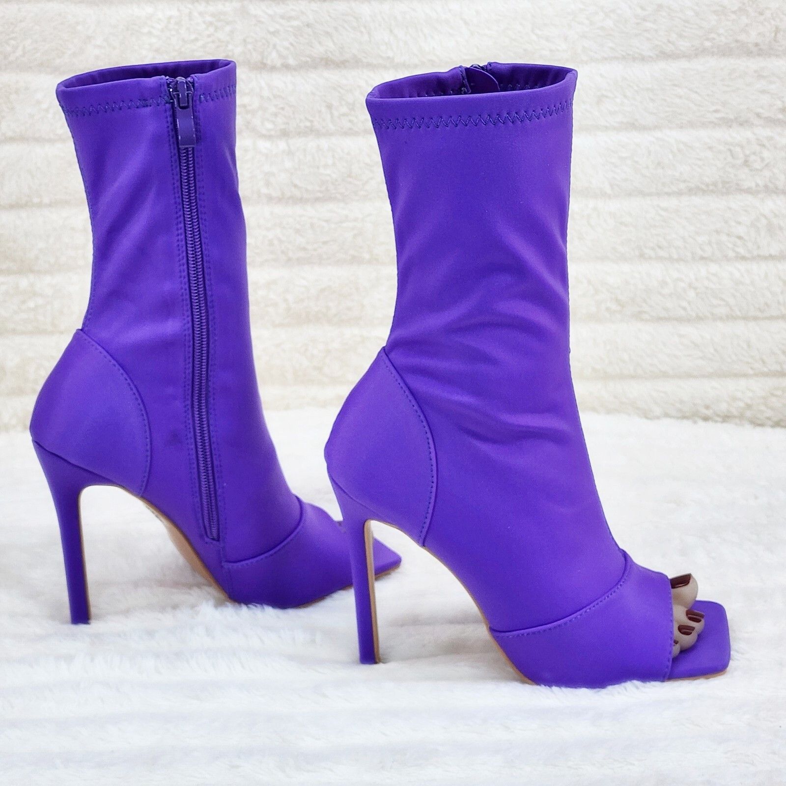Other Bold Purple Stretch Square Open Toe High Heel Ankle Boots (U Size US 10 / IT 40 - 3 Thumbnail