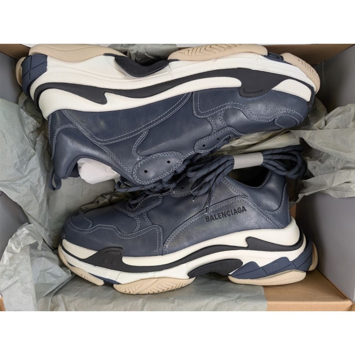 Balenciaga o1rshd1 Triple S Logo Type Sneakers in Blue/Sand Size US 13 / EU 46 - 20 Thumbnail