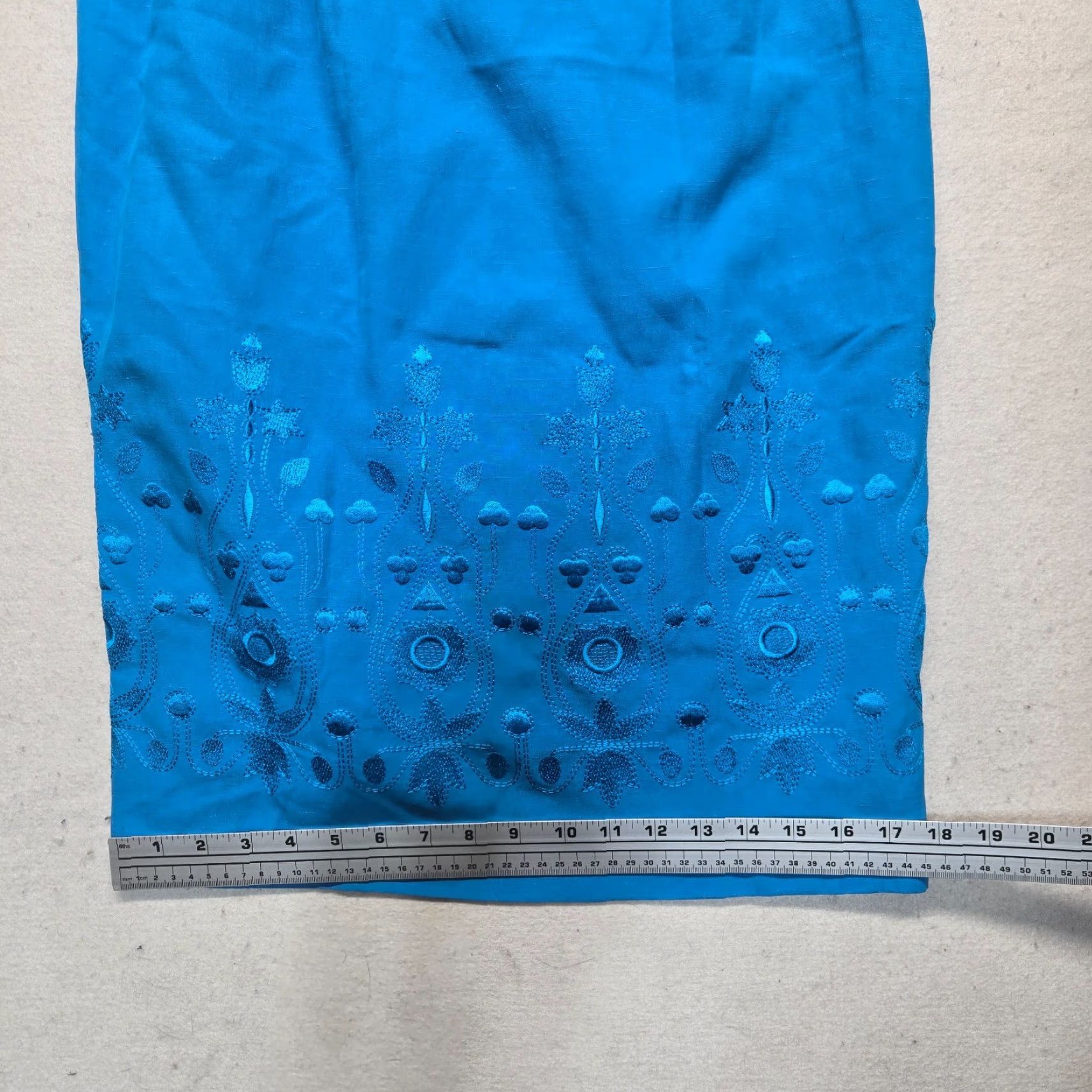 Vintage Sandra King Pencil Skirt Women's 8 Blue Silk Linen Embroidered Business Casual Size 30" / US 8 / IT 44 - 6 Thumbnail