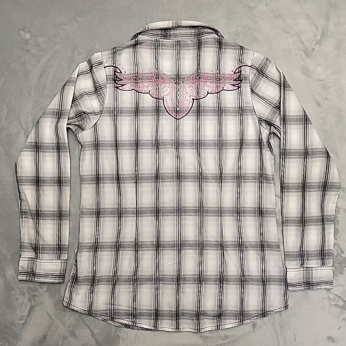 Wrangler Rock 47 Wrangler Shirt Women L Plaid Rhinestone Beaded Thick Stitch Western Snap Shirt Size L / US 10 / IT 46 - 7 Thumbnail