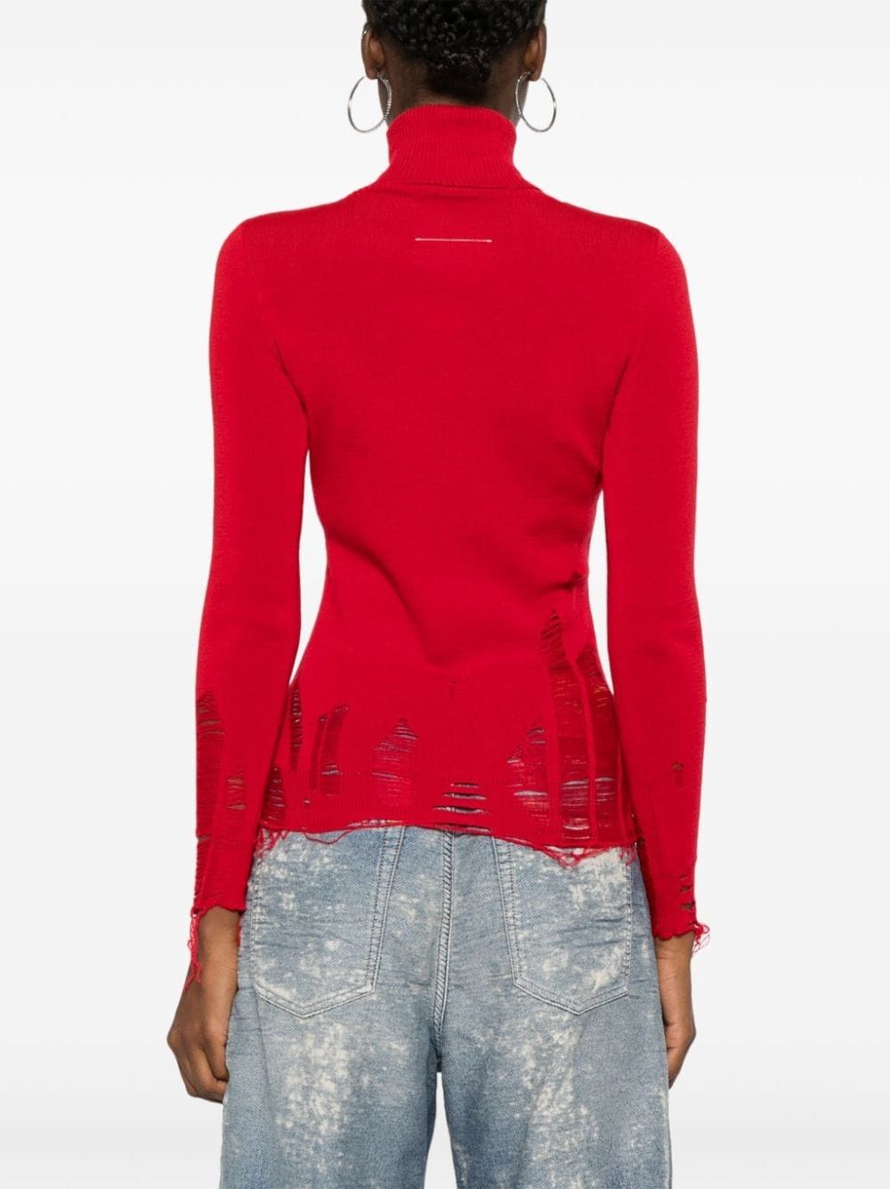 Maison Margiela oc11z0925 Distressed Sweater in Red Size M / US 6-8 / IT 42-44 - 4 Thumbnail