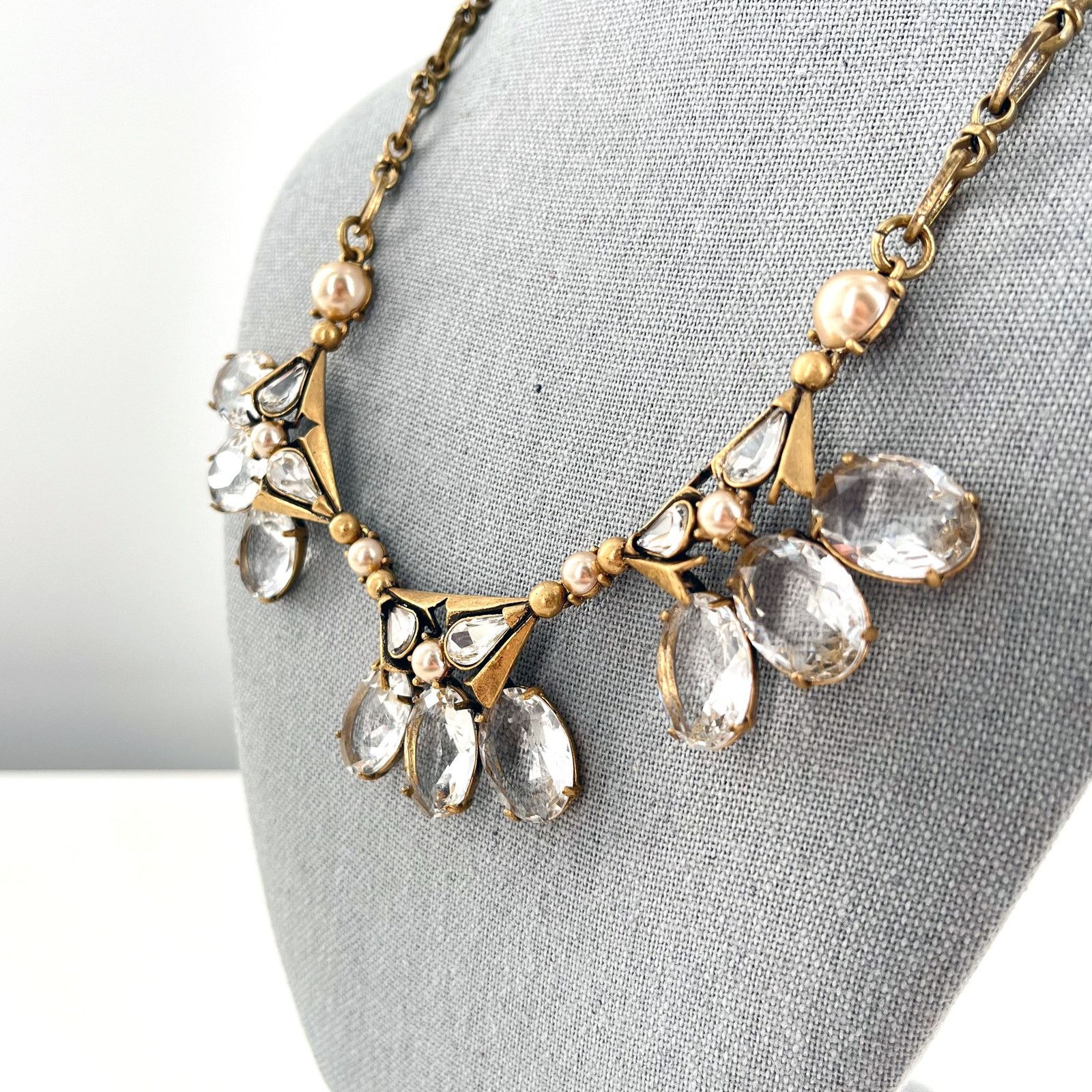 J.Crew J Crew Clear Rhinestone and Pearl Triad Statement Necklace Size ONE SIZE - 2 Thumbnail