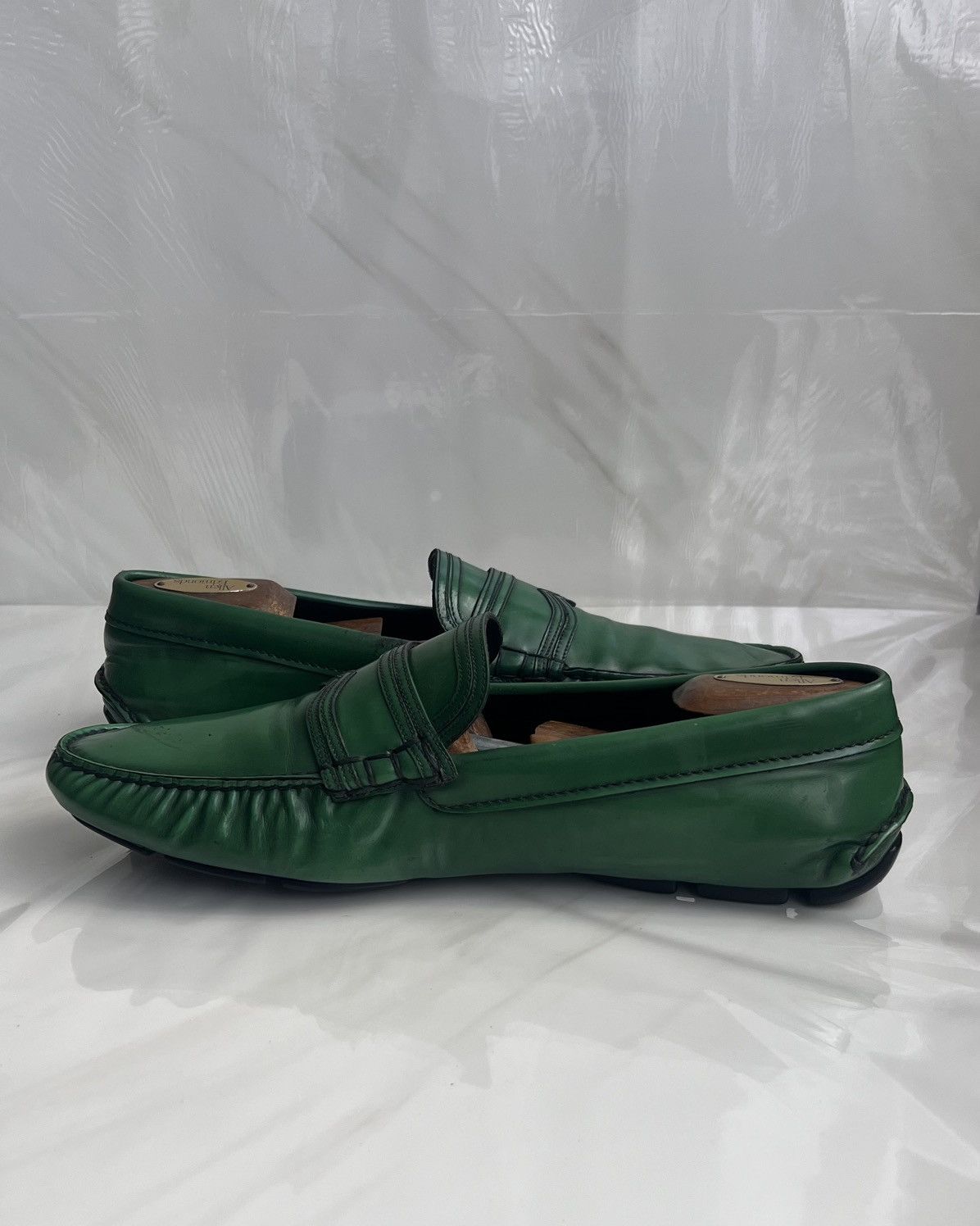 Prada Prada Green Leather Moccasin slip on Penny loafers Size US 10.5 / EU 43-44 - 7 Thumbnail