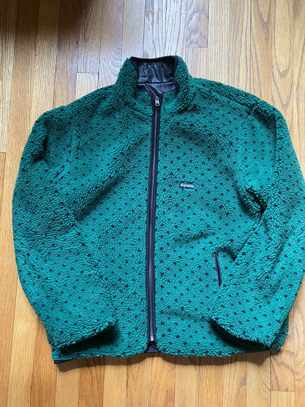 image of Supreme Fw11 Reversible Fleece Polka Dot Jacket in Green, Men's (Size Large)