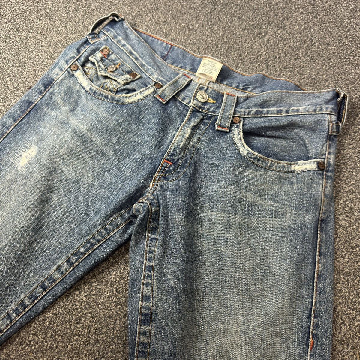 True Religion 🔥🇺🇸 Baggy Flared Distressed Jeans Hysteric Glamour Style Y2k Size US 34 / EU 50 - 3 Thumbnail