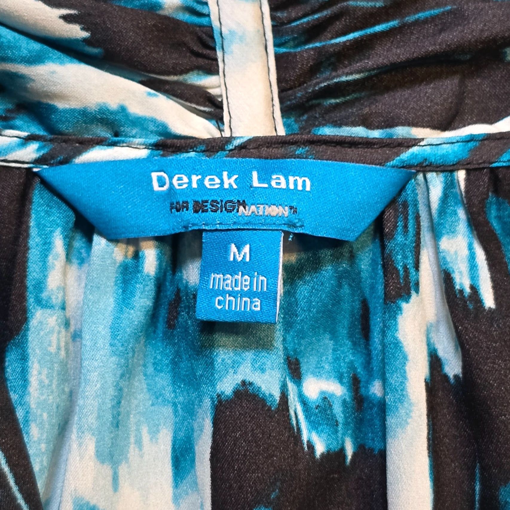 Vintage Derek Lam Dress Womens Medium Blue Abstract Floral Sheath V-Neck Cocktail Pencil Dress Mens? Size M / US 6-8 / IT 42-44 - 3 Thumbnail