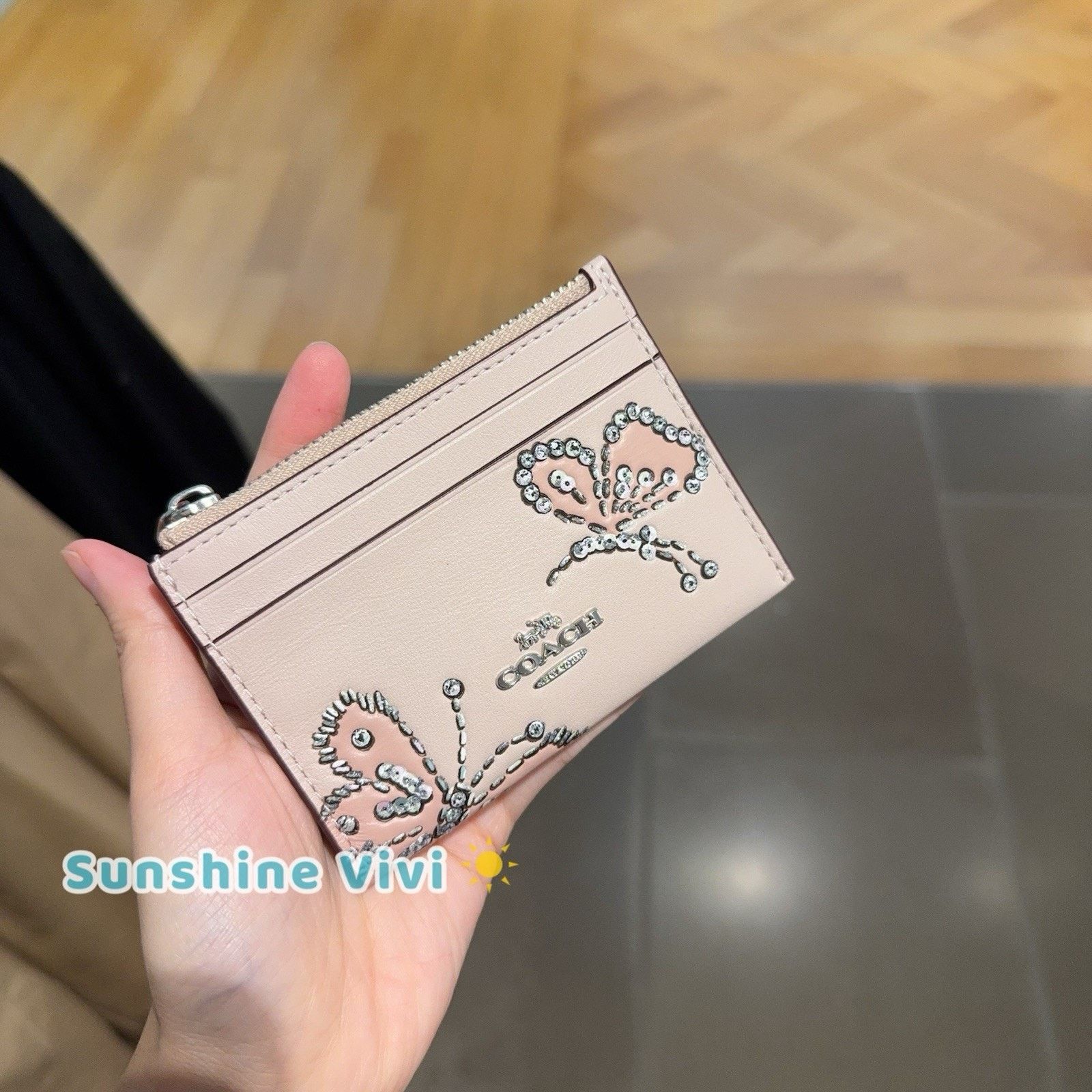 Coach NWT Coach Mini Skinny Id Case Butterfly Print CCM78 SEASHELL Size ONE SIZE - 1 Thumbnail