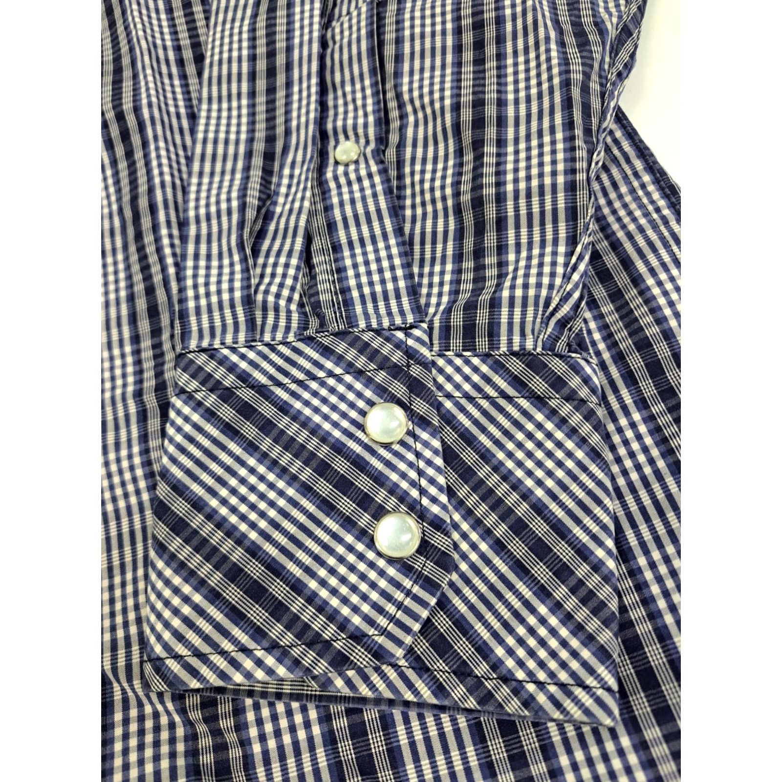Banana Republic Banana Republic Shirt Mens Long Sleeve Pearl Snap Blue/Wht Plaid 15/15.5 Regular Cotton Western Cowboy Vintage: No Size US M / EU 48-50 / 2 - 6 Thumbnail