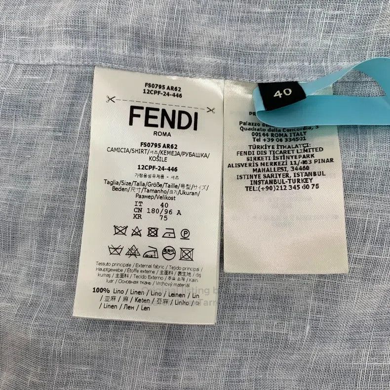 Fendi Fendi Blue Logo Printed All-Over Linen Collar Short Sleeve Size US XXS / EU 40 - 6 Thumbnail