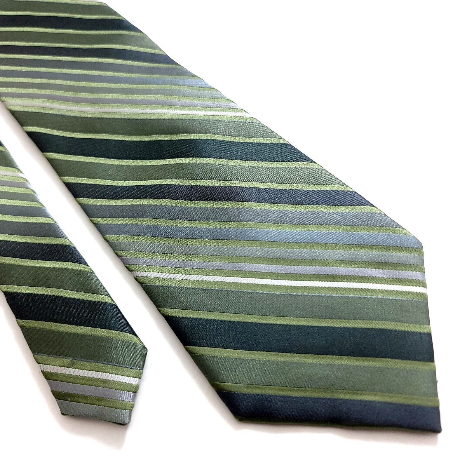 Perry Ellis Perry Ellis Portfolio Green Blue Striped Woven Silk Tie Size ONE SIZE - 1 Thumbnail