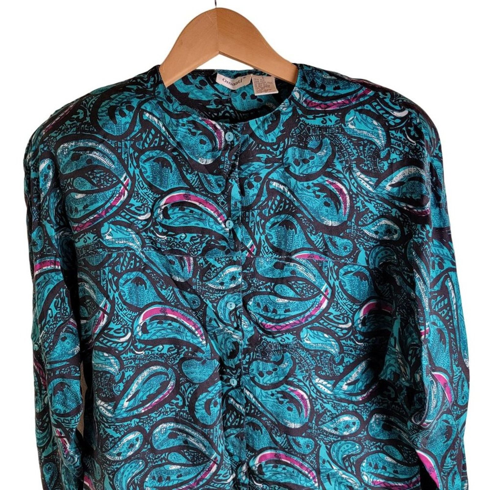 Vintage Omanti Womens Paisley Silk Button Down Shirt Long Sleeve Size M / US 6-8 / IT 42-44 - 3 Thumbnail