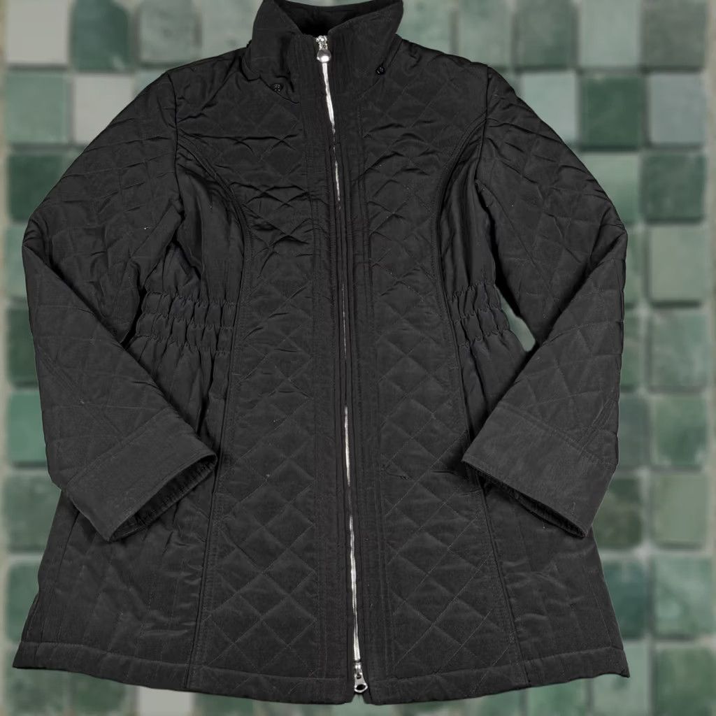 Vintage Braetan Quilted Jacket Coat Womens S Black Full Zip Hooded Minimalist Outerwear Winter Fall Smart Workwear Size S / US 4 / IT 40 - 1 Thumbnail