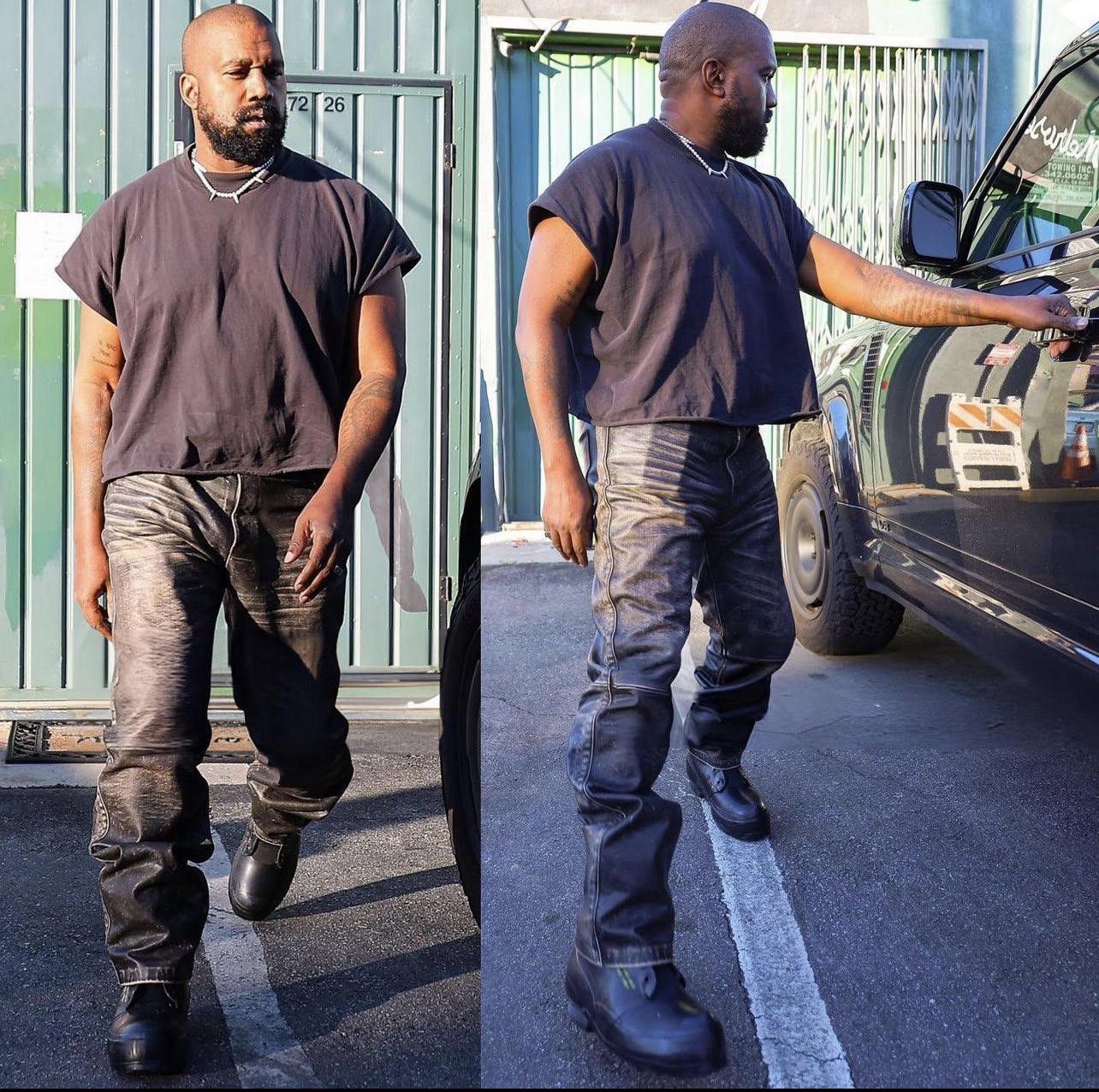 image of 424 On Fairfax Washed Leather Baggy Pants in Washed Black, Men's (Size 28)
