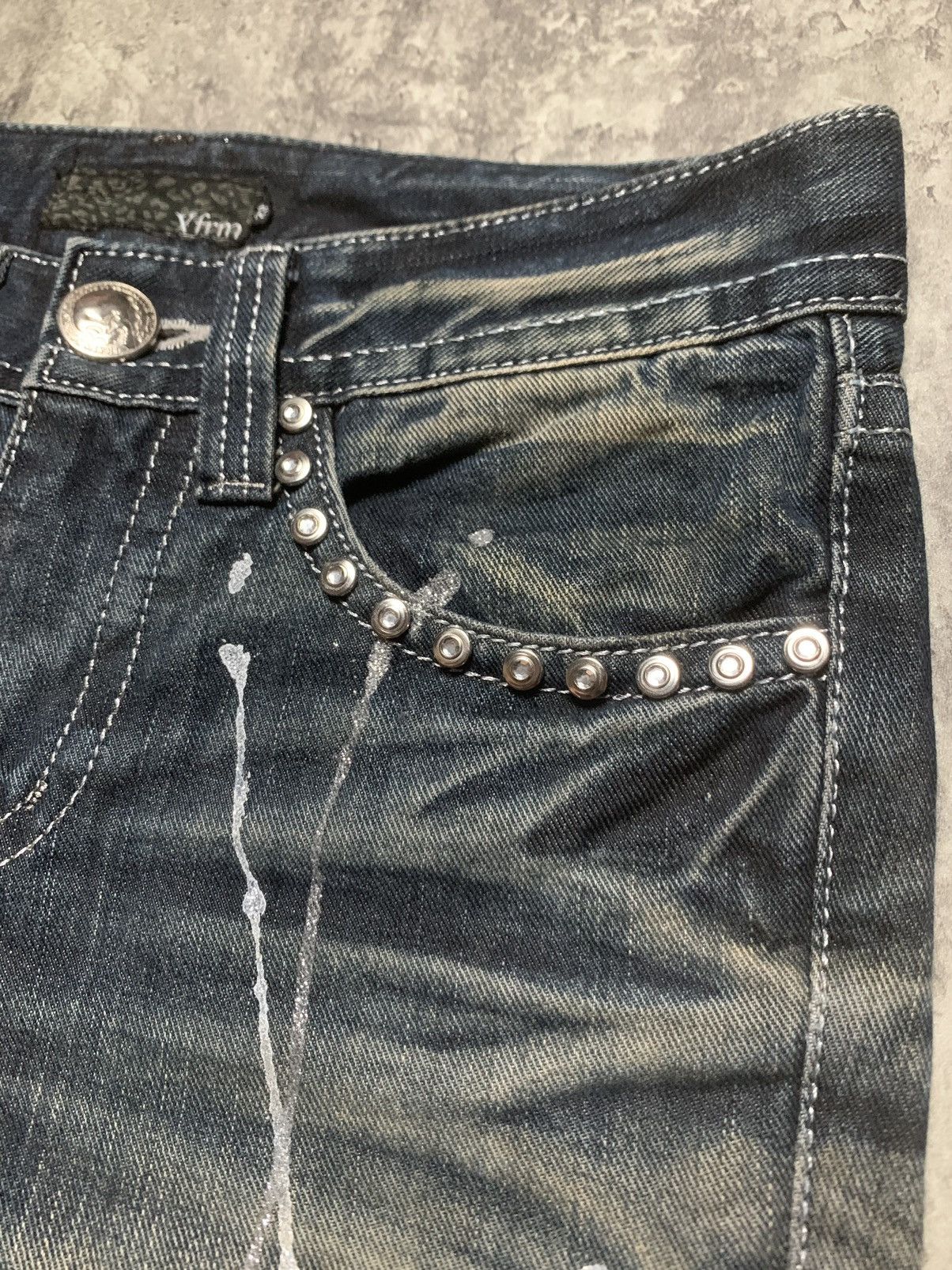 Tornado Mart Y2K Xfrm Studded Splatter Mud Wash Rusty Flare Pants Size US 30 / EU 46 - 3 Thumbnail