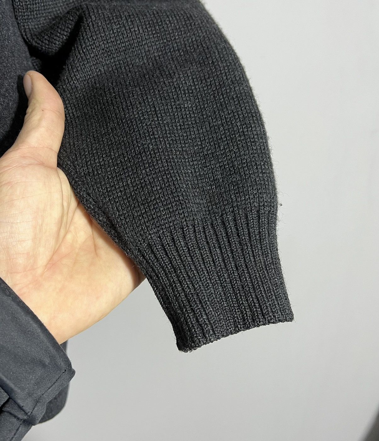 Burberry × Vintage Burberry Wool Gray Jacket Knit Sleeve Coat Size US L / EU 52-54 / 3 - 7 Thumbnail