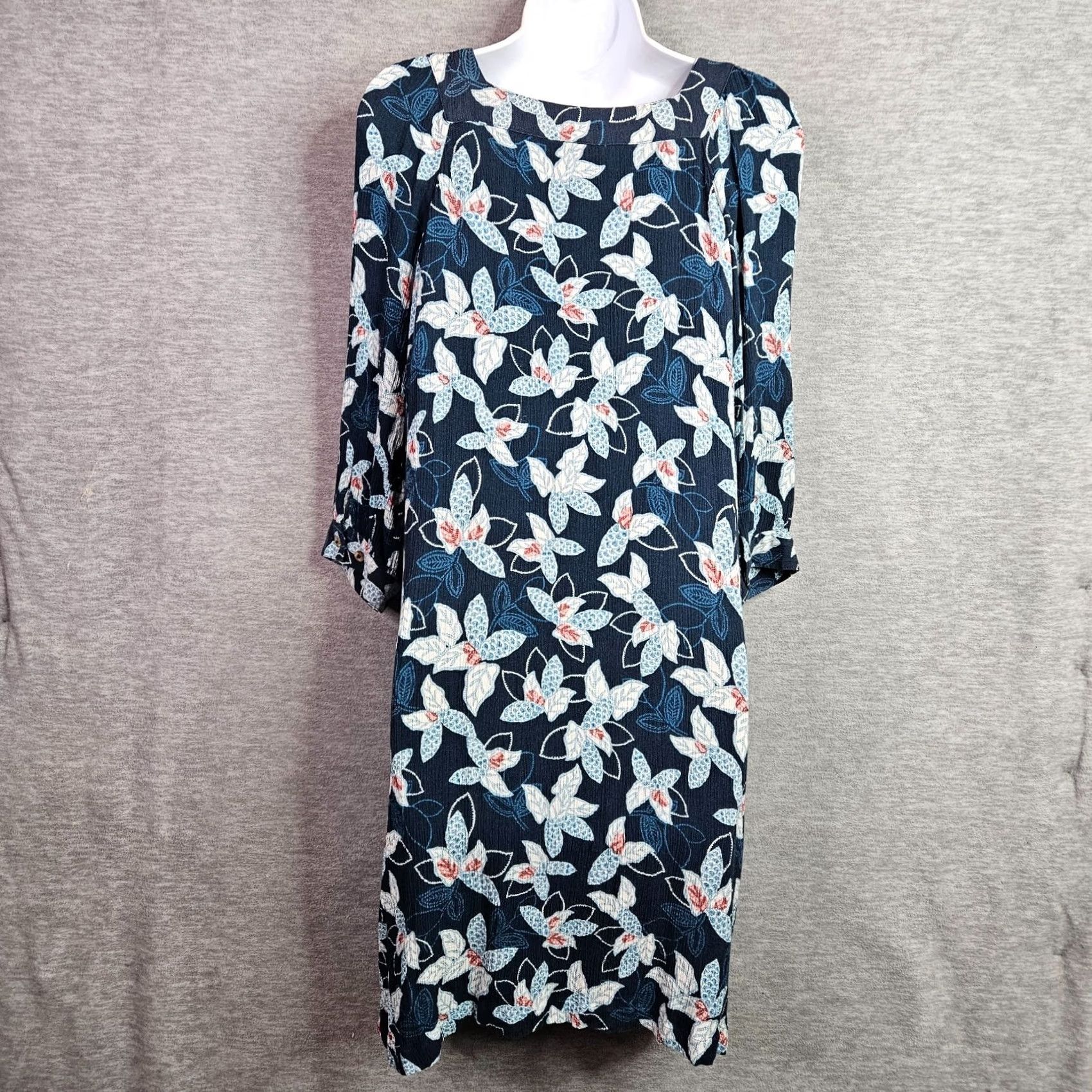 Vintage Garnet Hill Dress Blue Floral Button Front Square Neck Long Sleeve A-Line S Small Vintage No Size S / US 4 / IT 40 - 3 Thumbnail