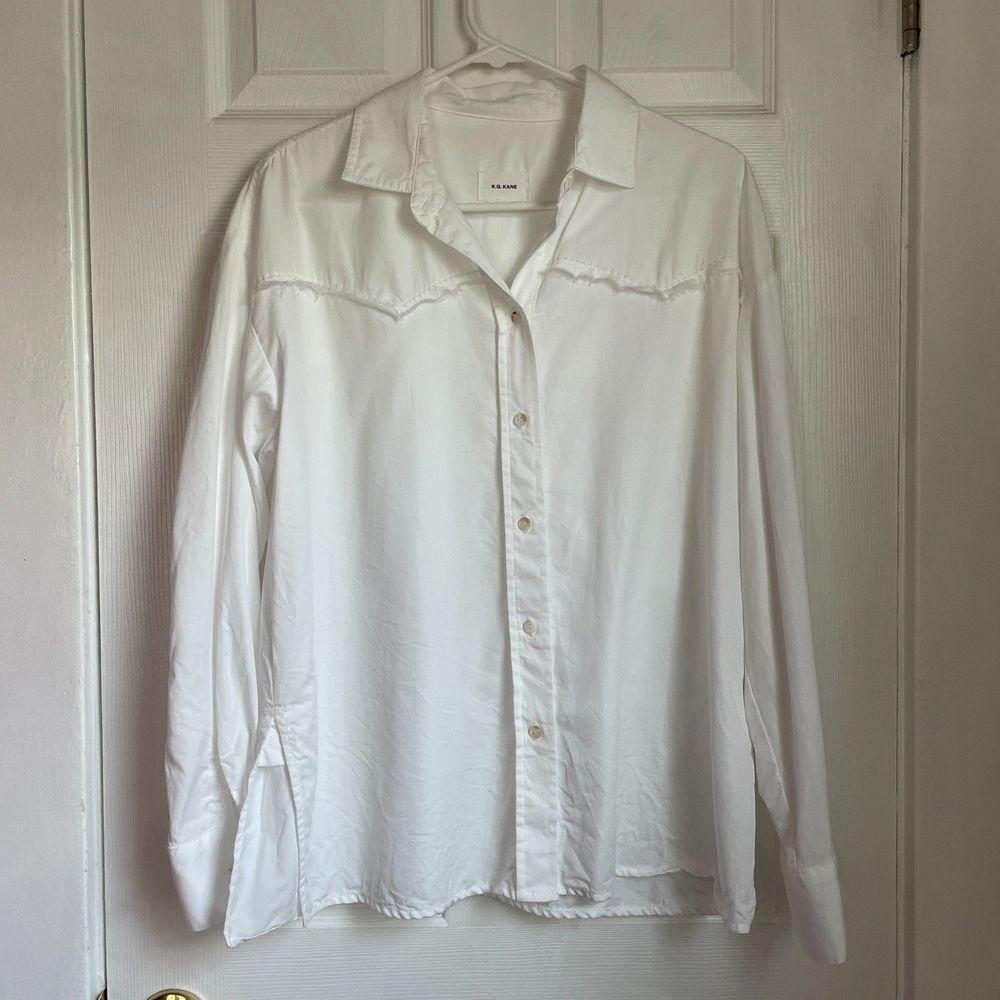 Image of R.g. Kane White Button Down Shirt, Women's (Size Small)