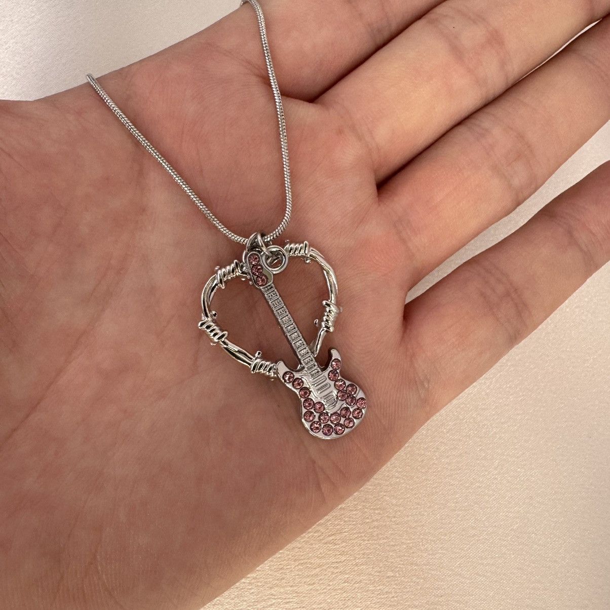 Other Love Heart Pink CZ Guitar Pendant Necklace for Women Size ONE SIZE - 3 Thumbnail