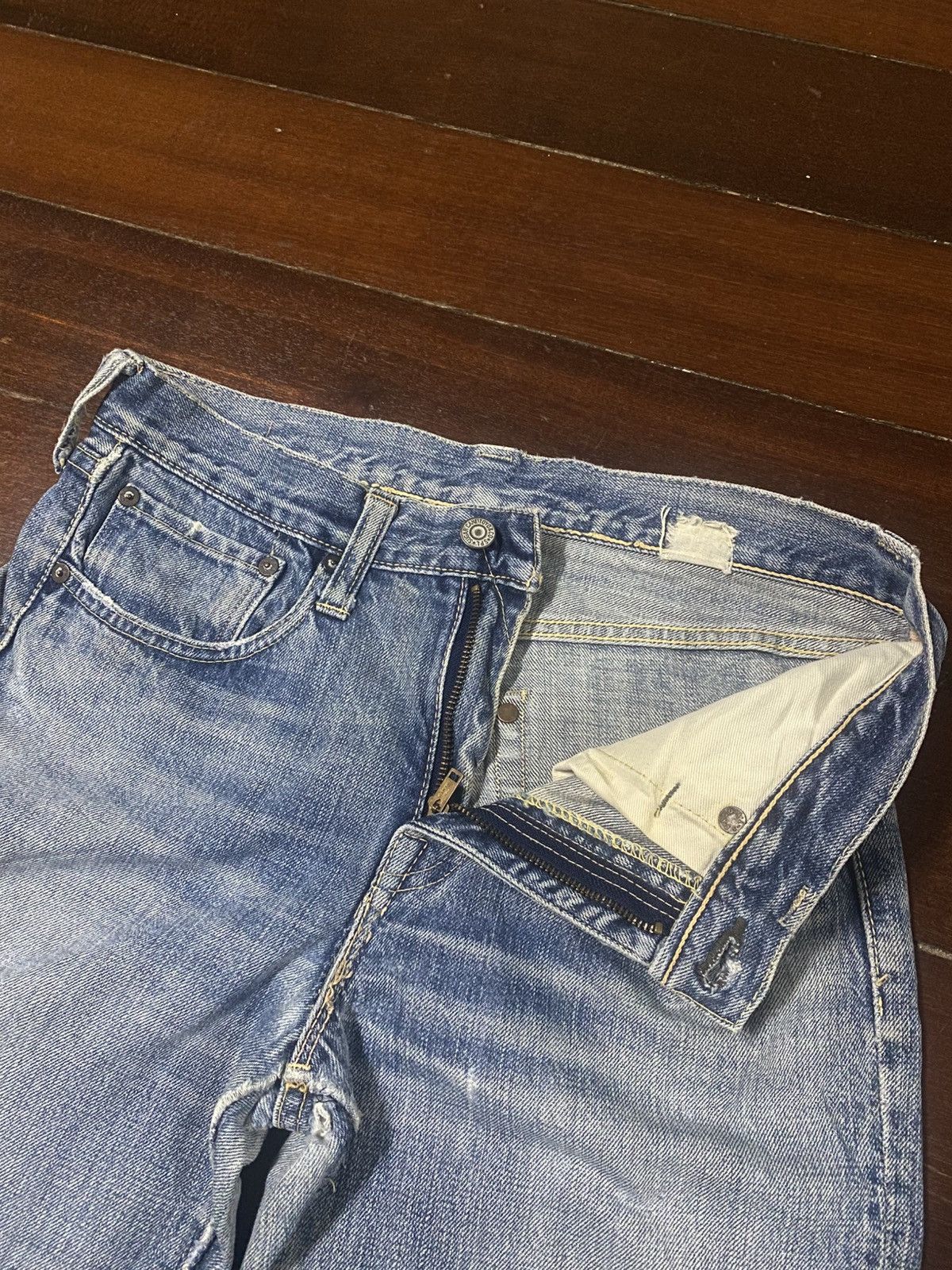 Sugar Cane Vintage sugar cane denime mud wash wide bootcut distressed Size 31" - 15 Thumbnail
