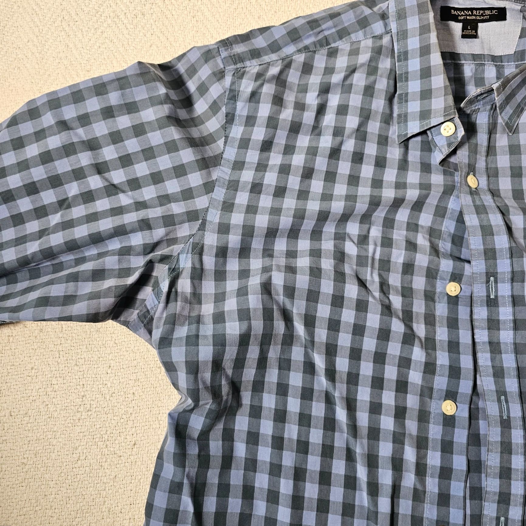 Banana Republic Banana Republic Men's L Shirt Button-Up Slim Fit Blue Check Casual Travel Workwear Size US L / EU 52-54 / 3 - 3 Thumbnail