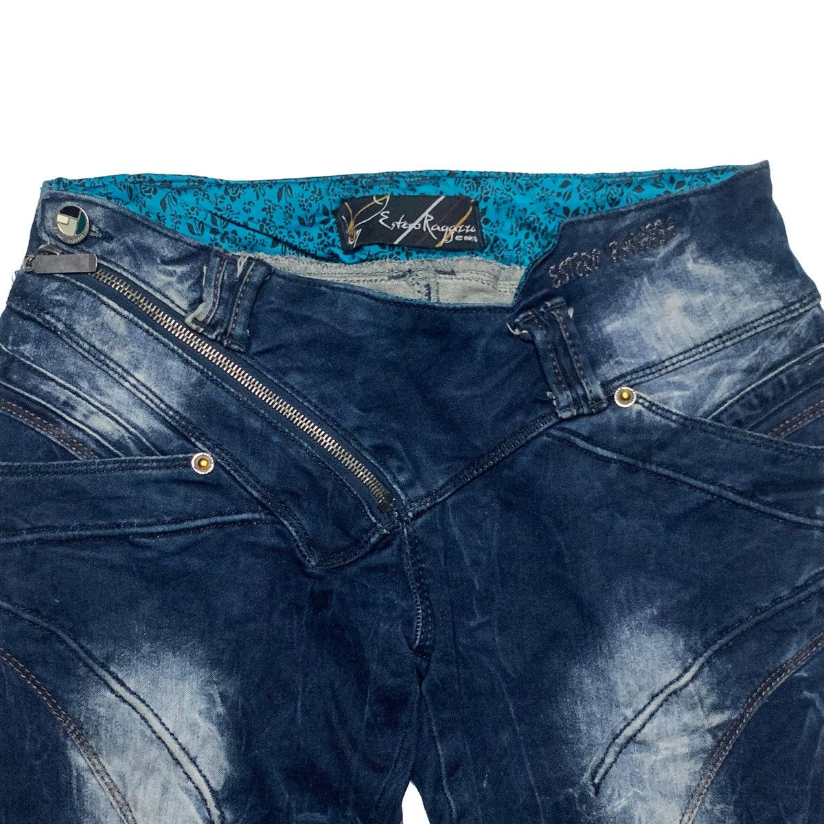Other Estero Ragazza Distressed Zipper Biker Jeans Slim Fit Dark Size US 28 / EU 44 - 2 Thumbnail