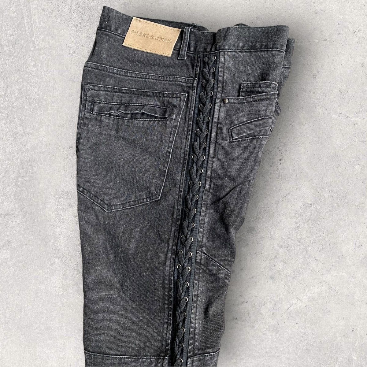 Balmain Pierre Balmain Side Lace Biker Jeans Size US 35 - 1 Thumbnail