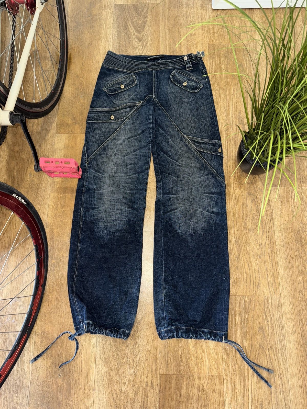 Versace VINTAGE VERSACE JEANS COUTURE WASHED DENIM TIE PANTS Size 29" - 2 Thumbnail