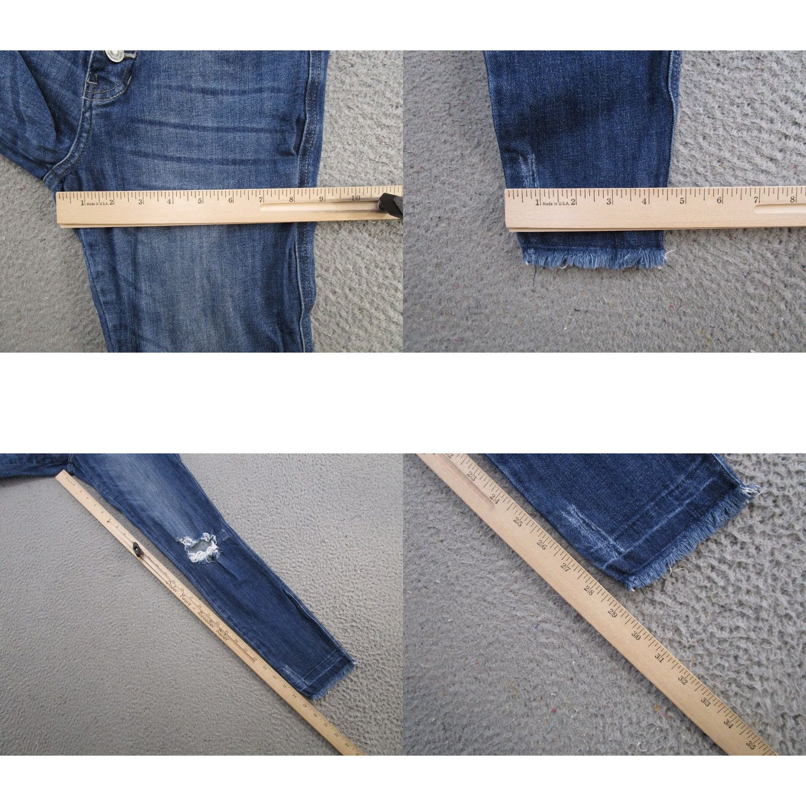 Vintage Kancan Jeans Womens Size 26/5 Button Fly Blue Distressed Denim Stretch Skinny Regular Jeans Size 26" / US 2 / IT 38 - 8 Thumbnail