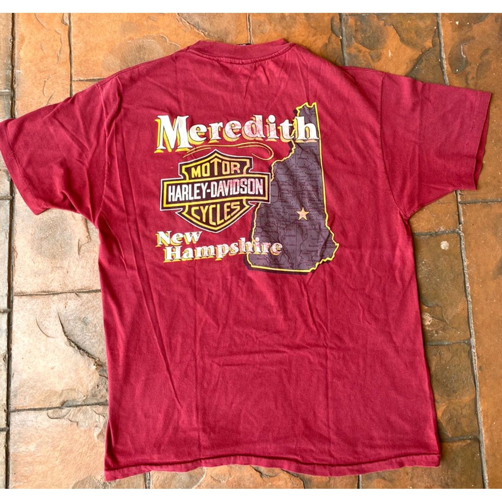 Harley Davidson VINTAGE Harley-Davidson T Shirt XL Maroon 90s Biker Bike Week Laconia Logo Short Sleeve Crew Neck Men Size US XL / EU 56 / 4 - 5 Thumbnail