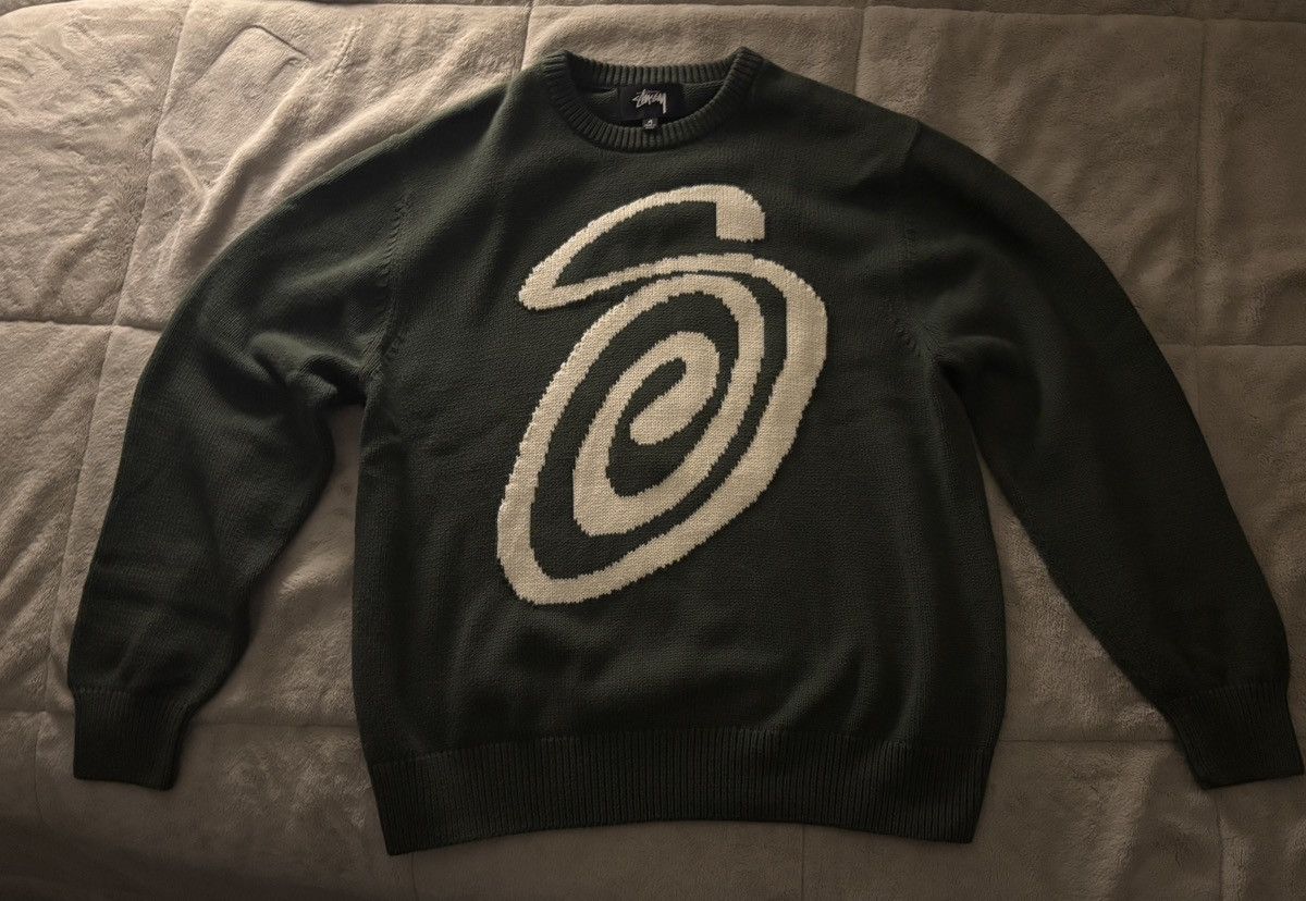 早い者勝ち）Stussy curly S sweater sサイズ Stüssy Stussy Curly S Sweater 'Green' | REVERSIBLE