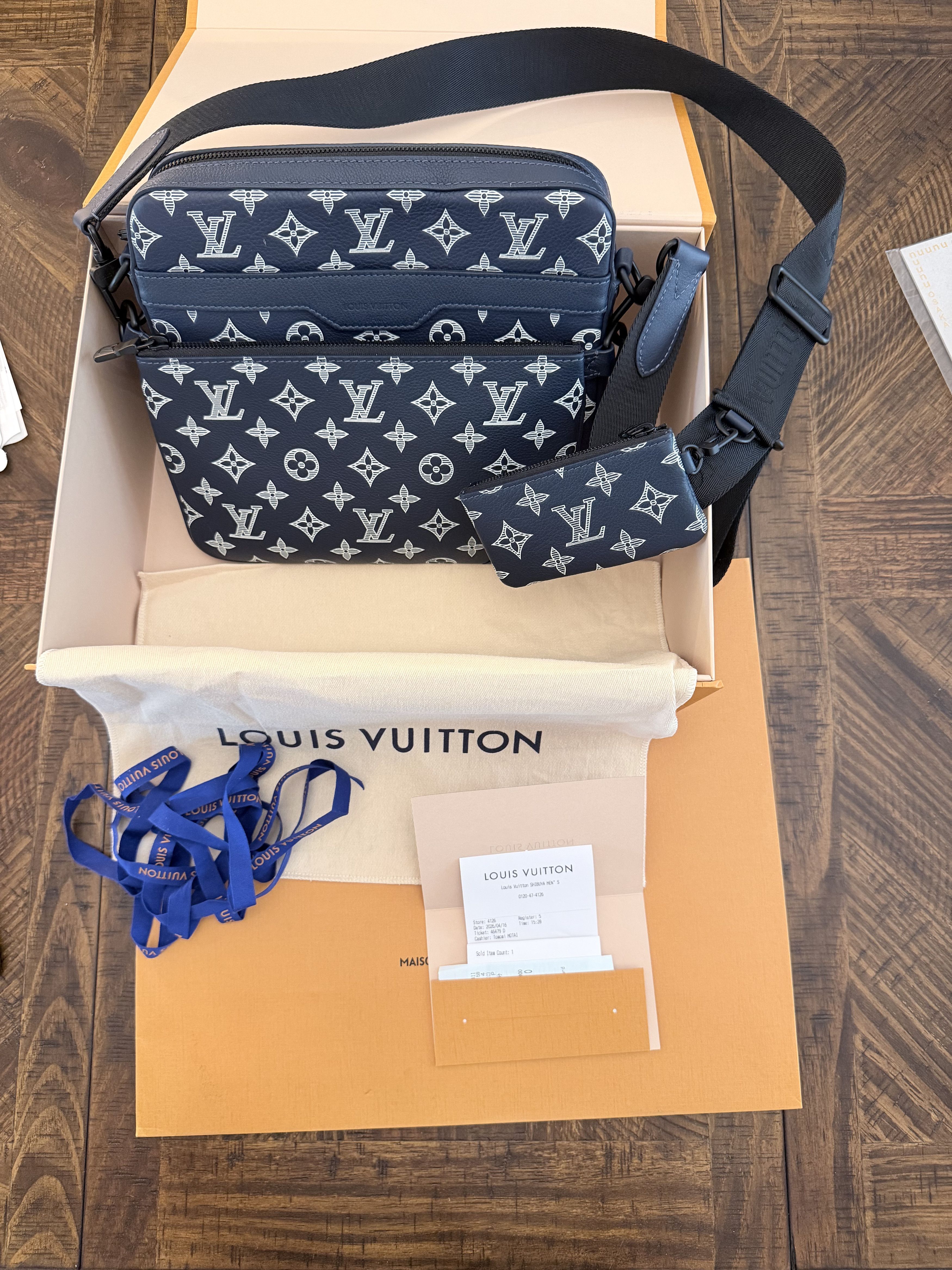 Louis Vuitton Trio Messenger Calfskin Monogram Shadow Ink Blue White Size ONE SIZE - 1 Thumbnail