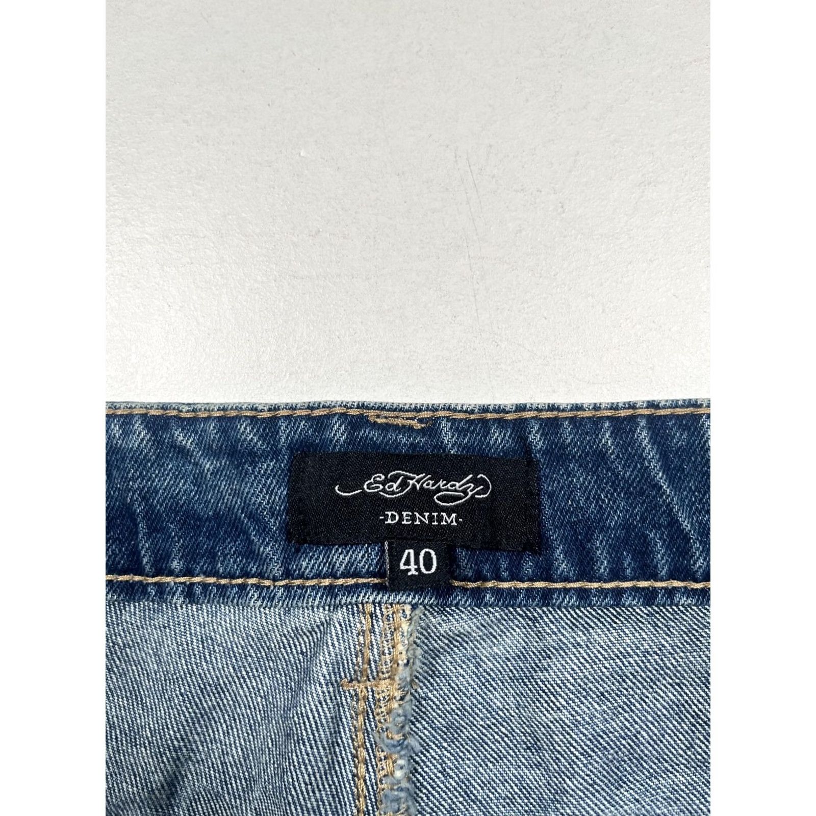 Ed Hardy Ed Hardy Jeans Mens 40 Blue Denim Straight Leg Tattoo Distressed MEHD8301-1 Jeans Size US 40 / EU 56 - 3 Thumbnail