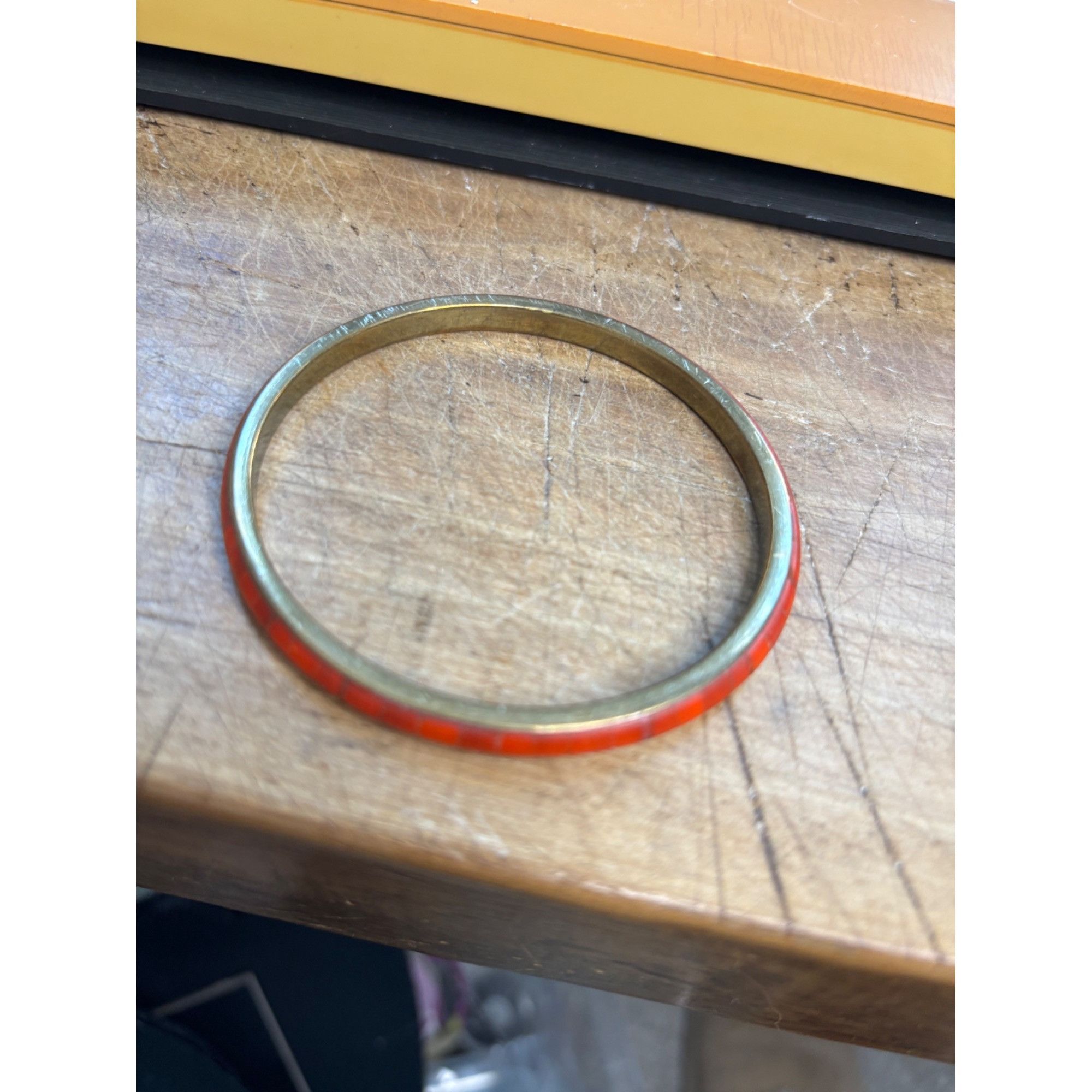 Vintage Vintage Brass & Red Enamel Bangle Bracelet Size ONE SIZE - 6 Thumbnail
