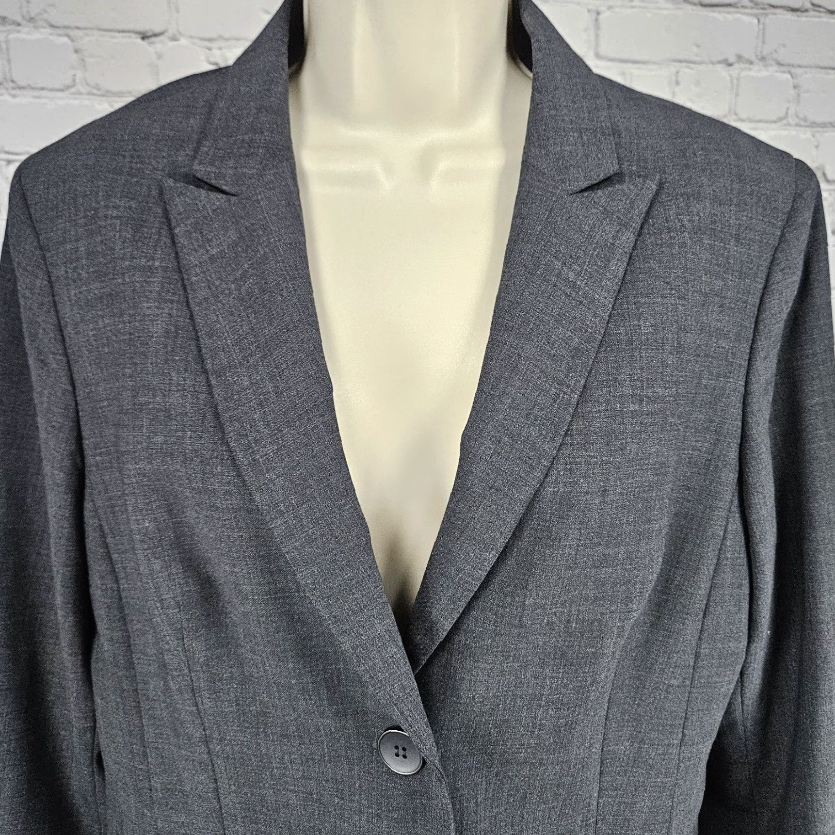 Jones New York Jones NY Grey Wool Blend Stretch Platinum Easy Care Peak Blazer Suit Jacket 16 Size XXL / US 16-18 / IT 52-54 - 7 Thumbnail