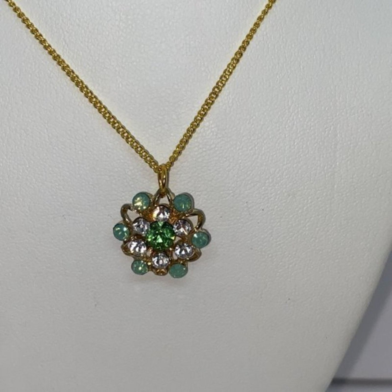 Handmade Gold-Tone Turquoise Green Rhinestone Necklace Size ONE SIZE - 4 Thumbnail