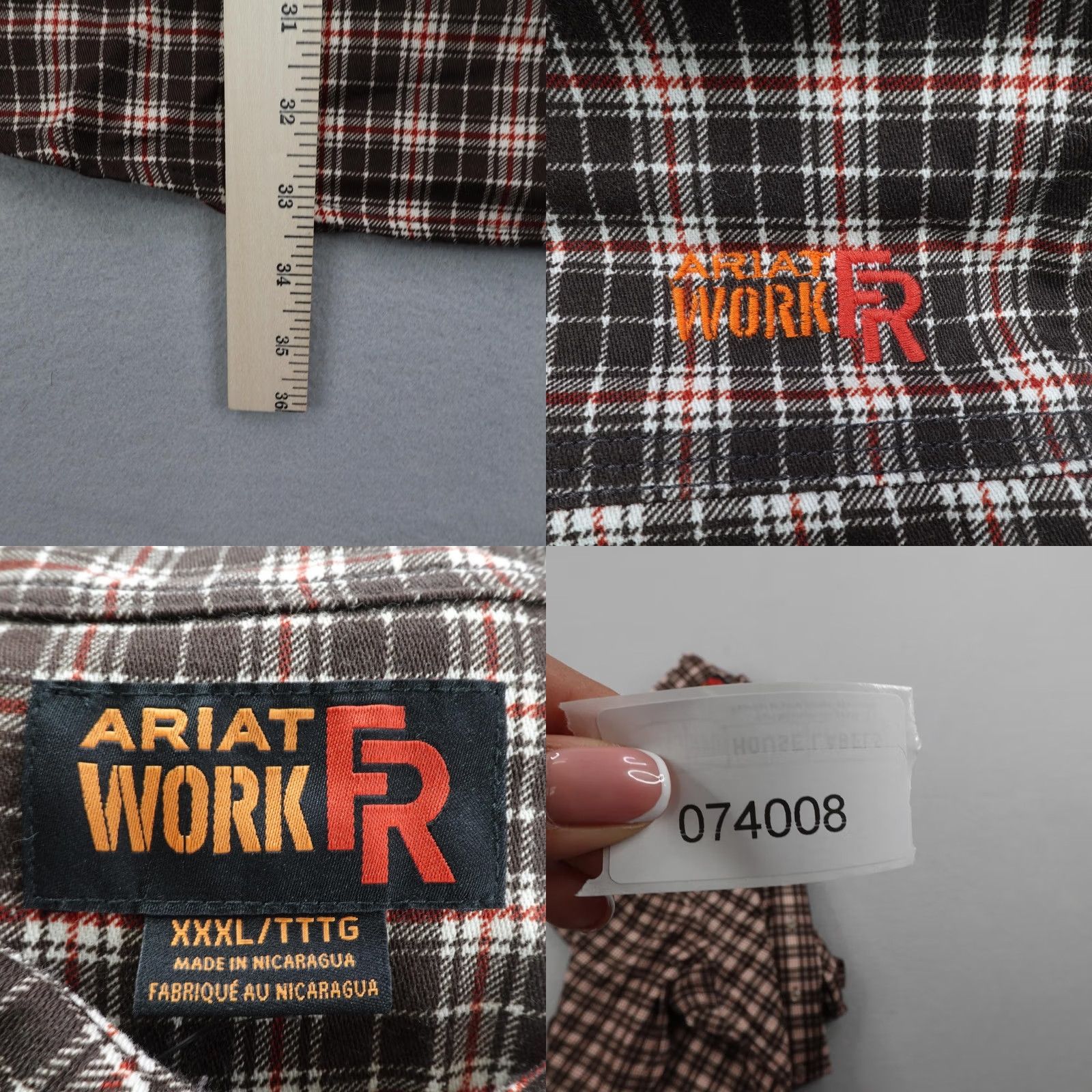 Ariat Ariat Shirt Mens 3XL Brown Plaid Flannel FR Flame Resistant Heavyweight Work Size US XXL / EU 58 / 5 - 8 Thumbnail