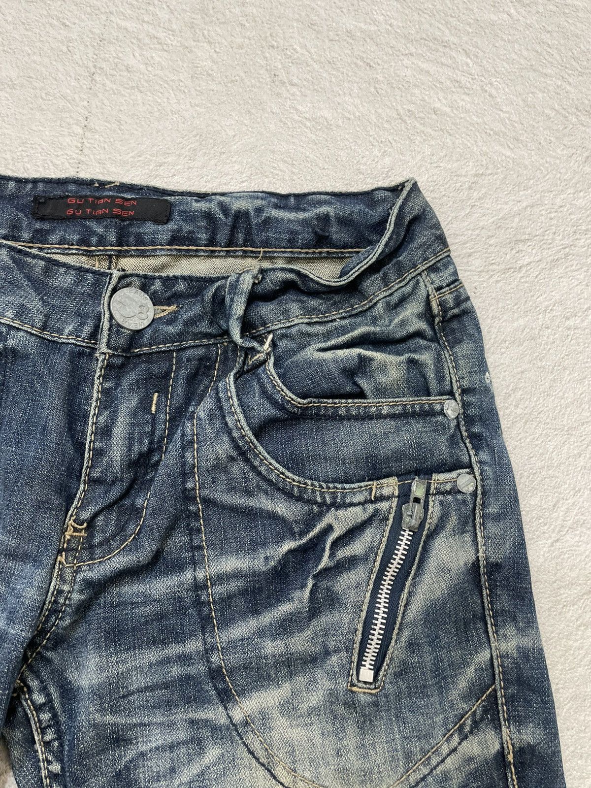 Japanese Brand 2000s Number Nine Denim Embroidered Heavy Fading Jeans Y2K Size US 27 - 6 Thumbnail