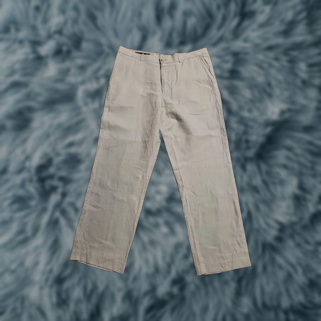 Perry Ellis Perry Ellis Linen Blend Herringbone Wide-Leg Pants Men 38 Regular Beige Natural Nature 90s? Size US 38 / EU 54 - 1 Thumbnail