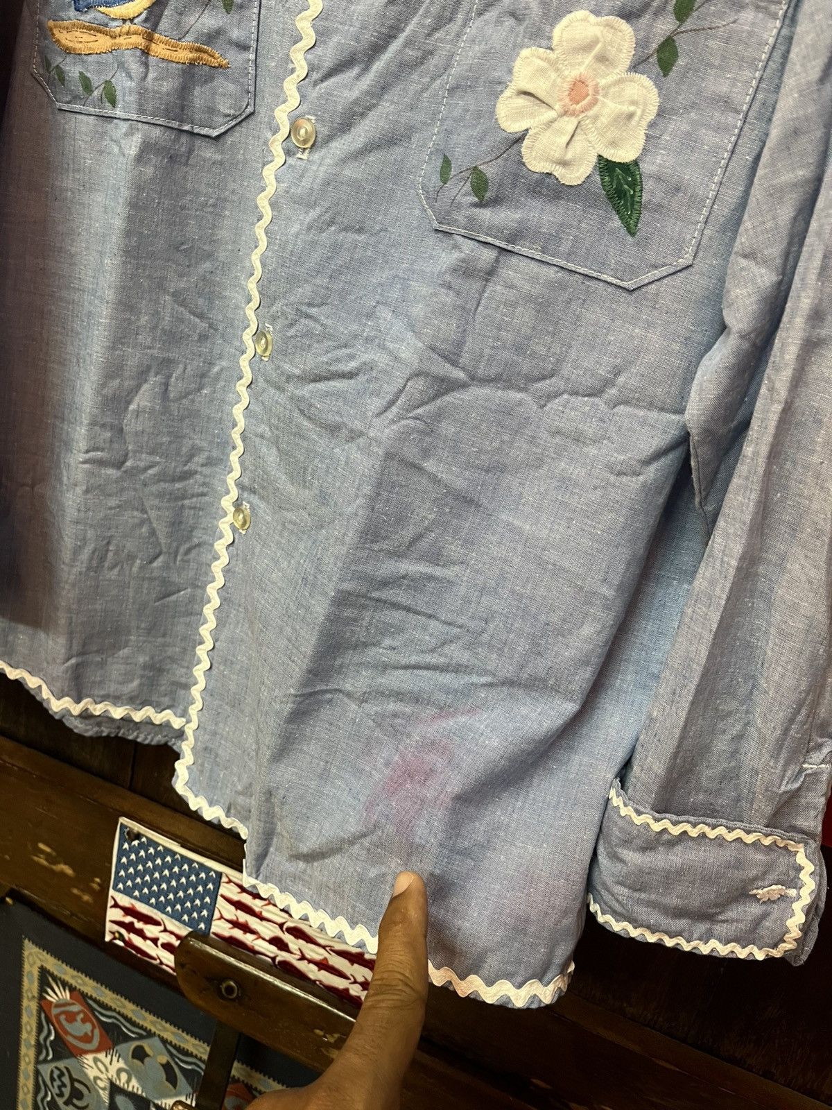 Other Vintage 1970s Cottage Crafts Bird Applique Chambray Shirt Size US L / EU 52-54 / 3 - 5 Thumbnail