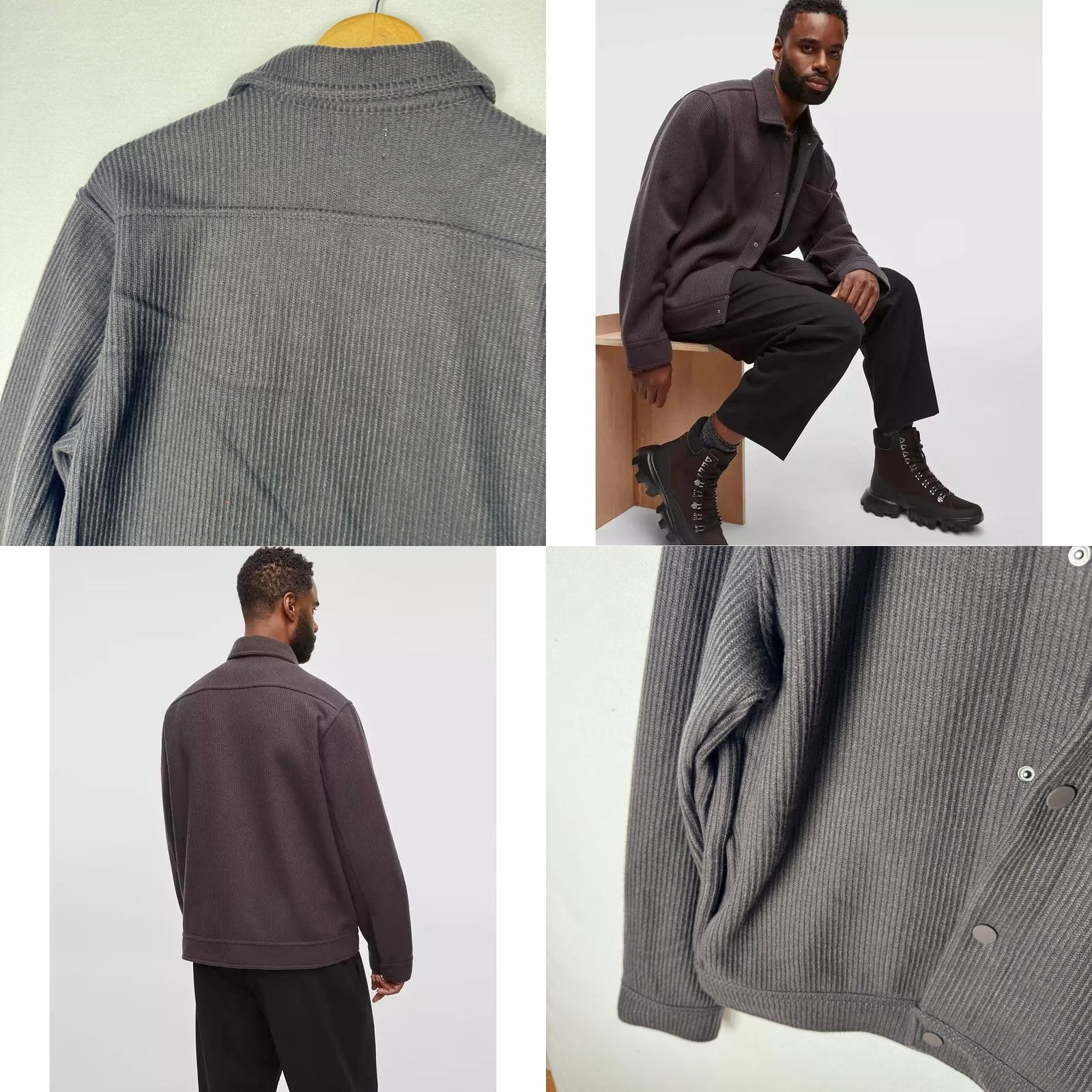 Vintage Mode of One Jacket Mens S Gray Knit Trucker Jet Grey Ribbed Snap Front 100194421MN Size US S / EU 44-46 / 1 - 9 Thumbnail
