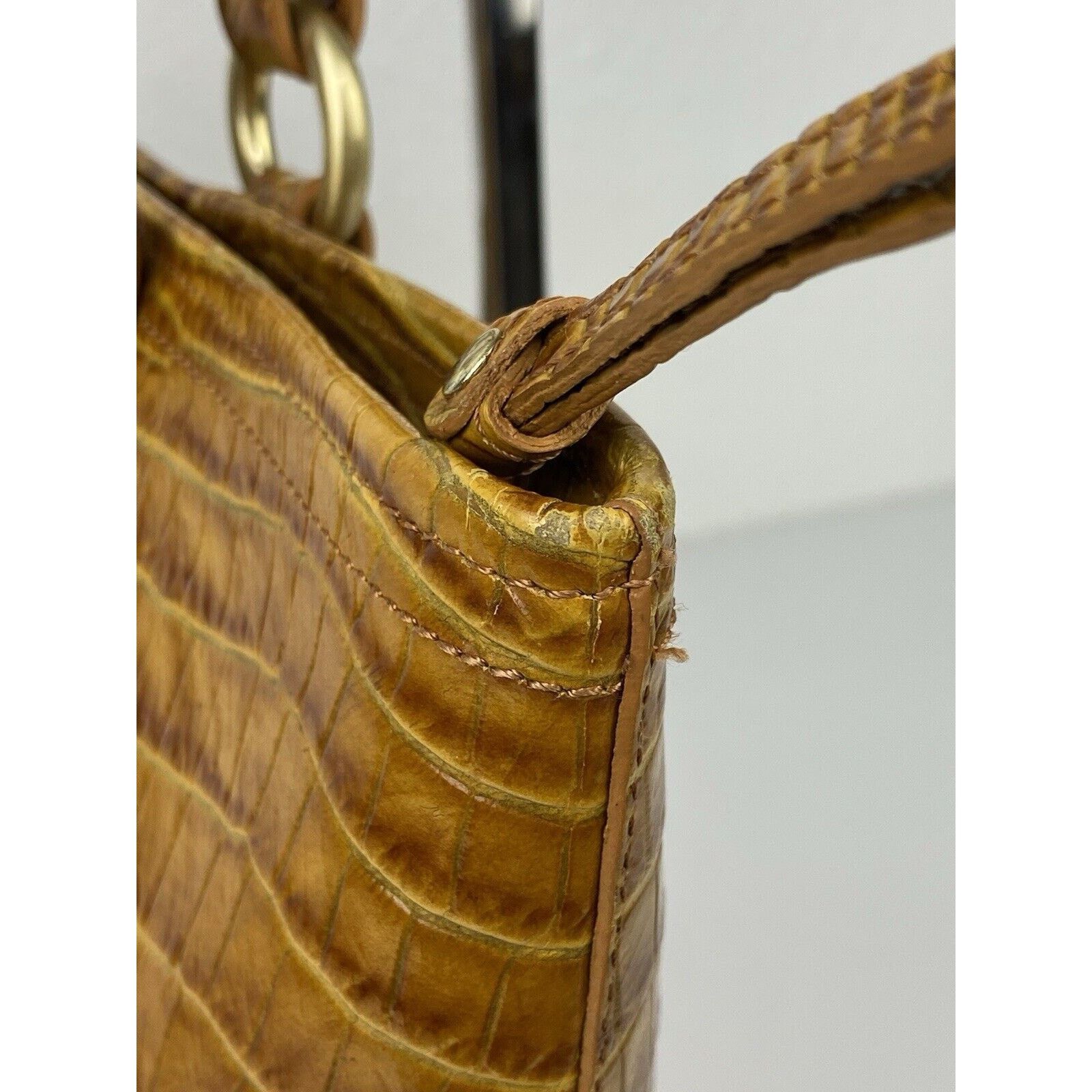 BRAHMIN Brahmin Alden Brown Croc Embossed Leather Shoulder Purse Bag Size ONE SIZE - 8 Thumbnail