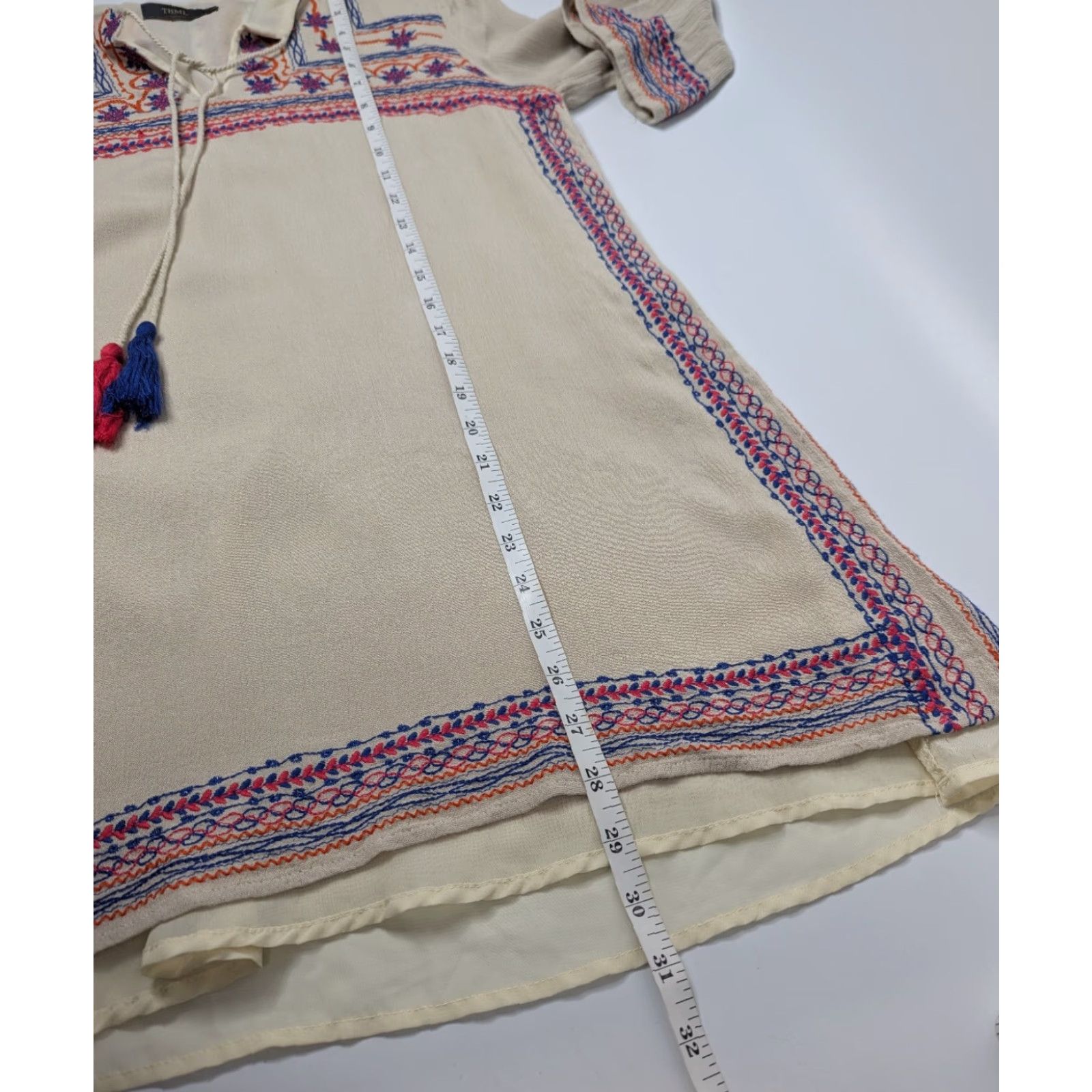 Anthropologie VINTAGE THML Anthropologie Embroidered Womens M Tunic Top Beige Shirt 3/4 Sleeve Lined Size M / US 6-8 / IT 42-44 - 4 Thumbnail